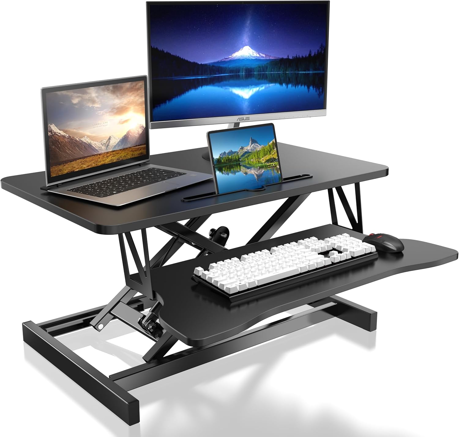 Steh-Sitz-Schreibtisch, Stehpult, Stehpult, ergonomisch höhenverstellbar, Arbeitsplatz für zwei Monitore und Laptops mit großer Tastaturablage, Steh-Sitzaufsatz für Büro (80 cm)