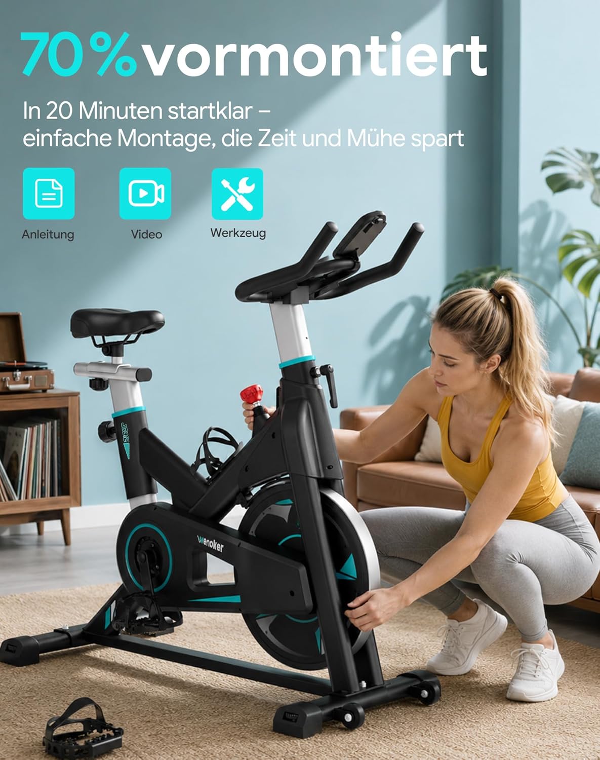 Wenoker Heimtrainer – Flüsterleises Indoor-Spinning-Bike, Ergometer mit magnetischem Widerstand, schweres Schwungrad, LCD-Monitor, stationäres Fahrrad, maximale Belastung 160 kg – Bild 5