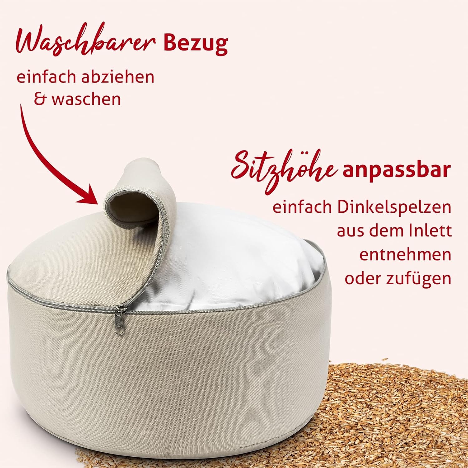 Meditationskissen I Rundes Yogakissen handgefertigt in Deutschland I Sitzhöhe 15 cm I Verdeckter Reißverschluss I 100 % Dinkelspelzfüllung I waschbarer Bezug aus 100 % Baumwolle – Bild 5