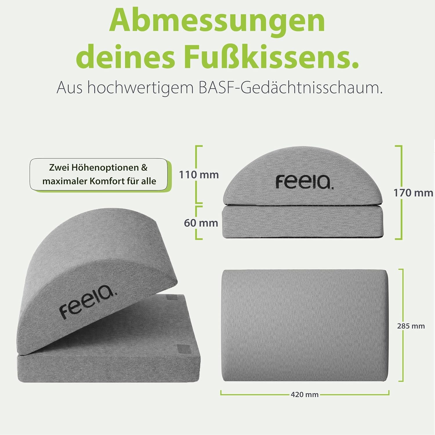 Feela. Fußstützen-Schreibtisch (Vergleichssieger) – Ergonomischer Fußhocker mit Premium-Schaumstoffkern & integriertem Wärmekissen – rutschfest, höhenverstellbar, Schreibtischzubehör (Dunkelgrau) – Bild 6