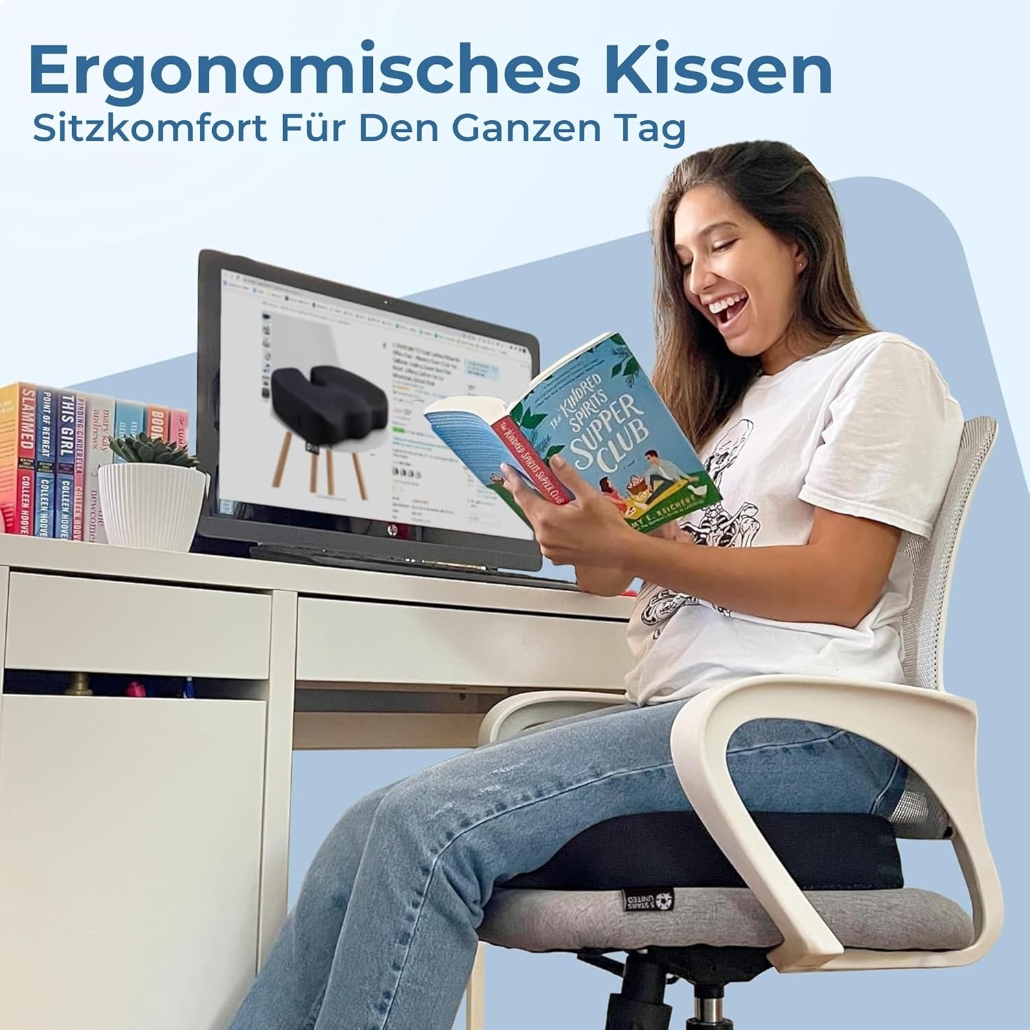 5 Stars United Memory Foam-Sitzkissen – ergonomisches Steißbeinkissen, Linderung von Ischias- und Rückenschmerzen, rutschfest, tragbar, waschbarer Bezug – Schwarz – Bild 3