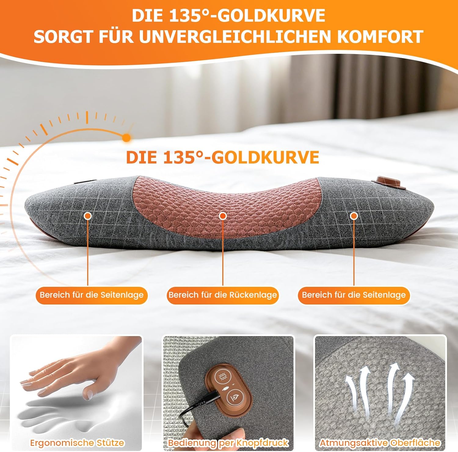 Massagegerät für den Rücken, elektrisches Lendenkissen mit Wärme- und Vibrationsmassage, Rückenmassagegerät, 3 Massagetechniken, 3 Temperatureinstellungen, Traktionsgerät zur Lendenwirbelstütze, Geschenk – Bild 4