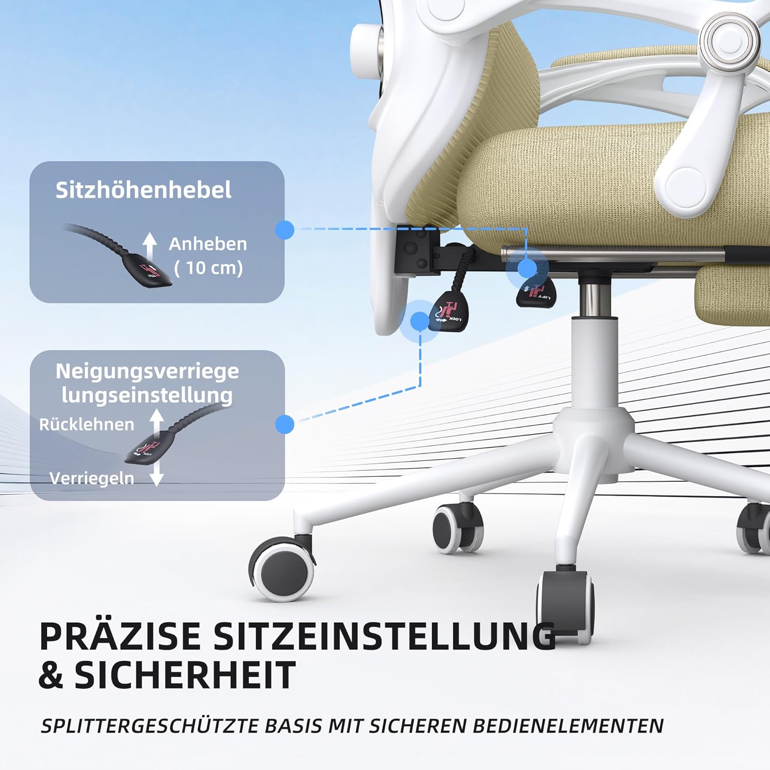 CYKOV Ergonomischer Bürostuhl mit Fußstütze, Bürostuhl & Gaming-Stuhl 150 kg+, 90-160° verstellbare Rückenlehne, verstellbare Lendenwirbelstütze und Kopfstütze, PC-Stuhl & Drehstuhl für Home Office – Bild 8