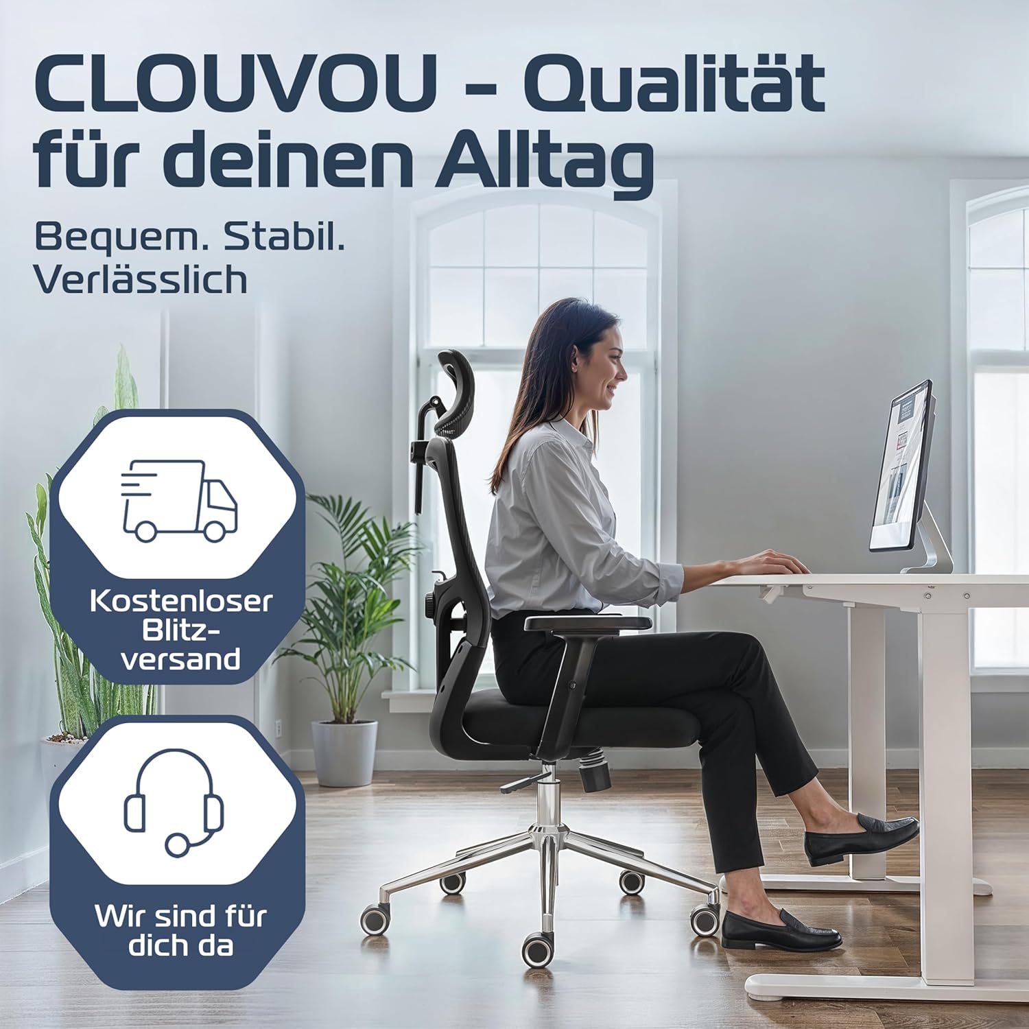 CLOUVOU BrightSeat Ergonomischer Bürostuhl (Testsieger), Schreibtischstuhl, 100 % individuell verstellbar, Bürostuhl und Gaming-Stuhl, Computerstuhl, Home-Office-Stuhl, ergonomischer Drehstuhl, 150 kg – Bild 8
