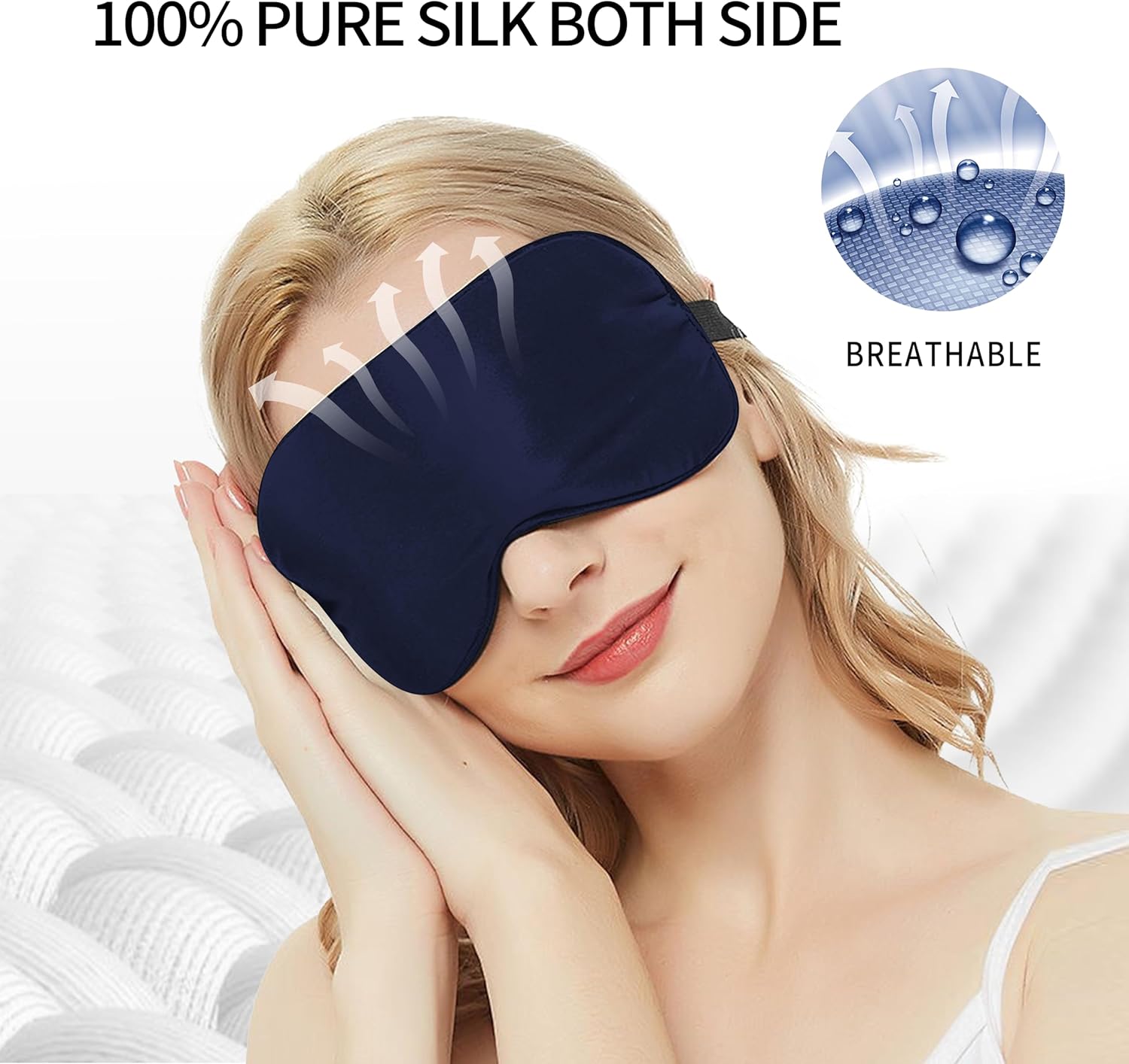 townsslik 3D-Schlafaugenmaske, doppelseitig, 19 mm, luxuriöse Maulbeerseide, keine Beeinträchtigung der Wimpern, angenehm für die Augen, verstellbarer Schultergurt, schöne Geschenke, Marineblau – Bild 7