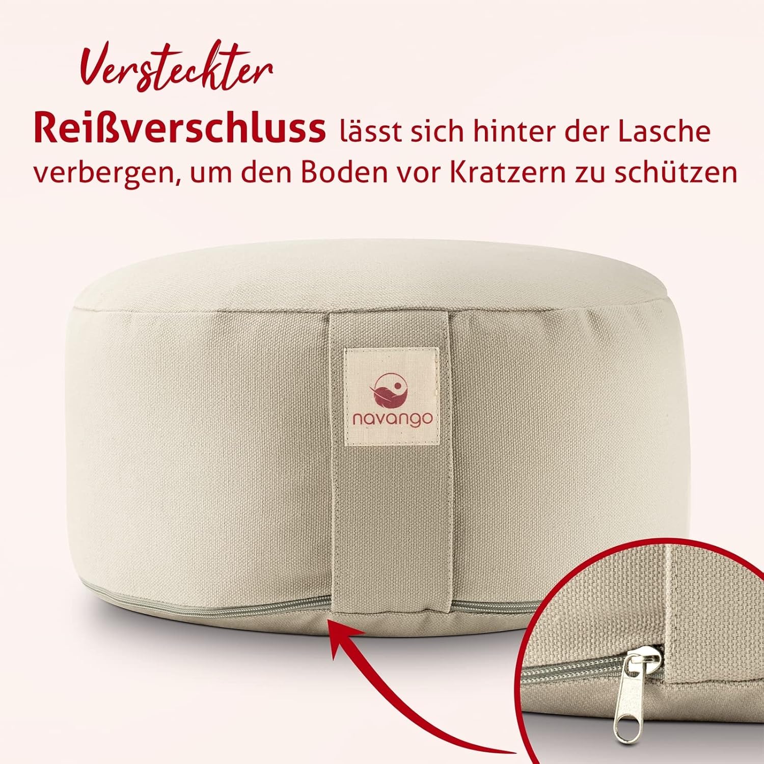 Meditationskissen I Rundes Yogakissen handgefertigt in Deutschland I Sitzhöhe 15 cm I Verdeckter Reißverschluss I 100 % Dinkelspelzfüllung I waschbarer Bezug aus 100 % Baumwolle – Bild 4