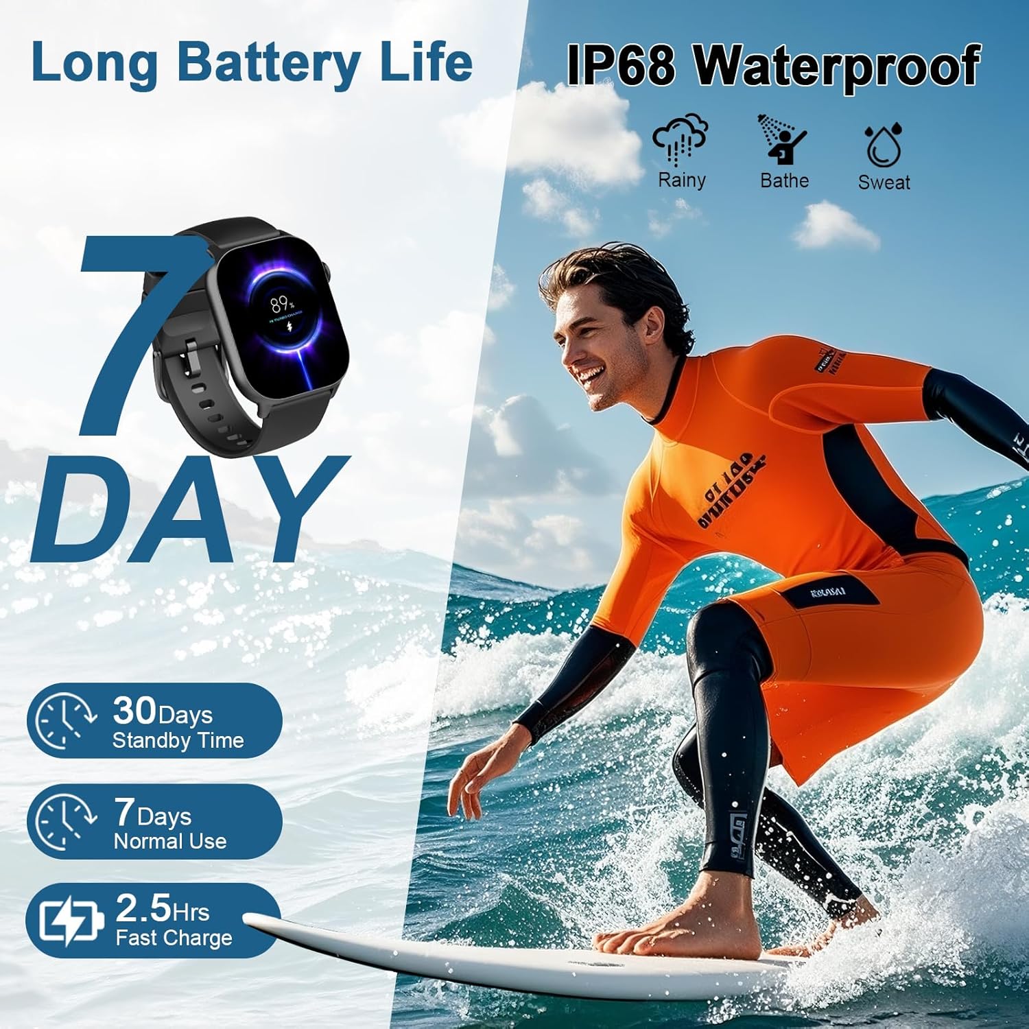 Smartwatch Herren Damen 1,96 Zoll HD Fitnessuhr mit Telefonfunktion Smart Watch mit SpO2 Herzfrequenzmesser Schlafmonitor Schrittzähler Uhr 110+ Sportmodi Fitness Tracker IP68 Wasserdicht Sport – Bild 7
