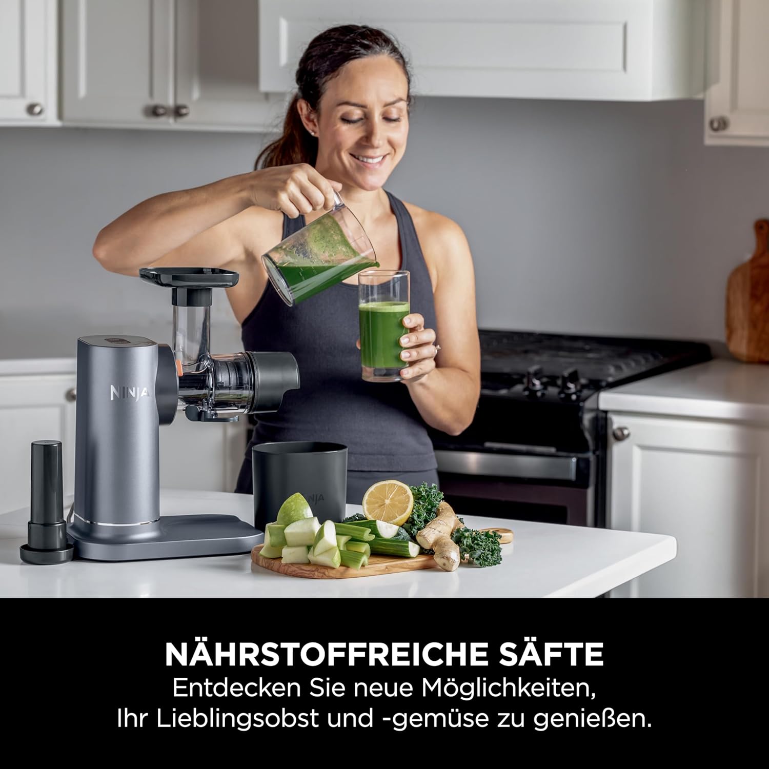 Ninja Kaltpress-Entsafter für Gemüse und Obst mit 700-ml-Becher und 1,1-l-Fruchtfleischbehälter, für frische Säfte, Getränke und Wellness-Shots, kompakt, spülmaschinenfest und abnehmbare Teile, Grau JC151EU – Bild 6