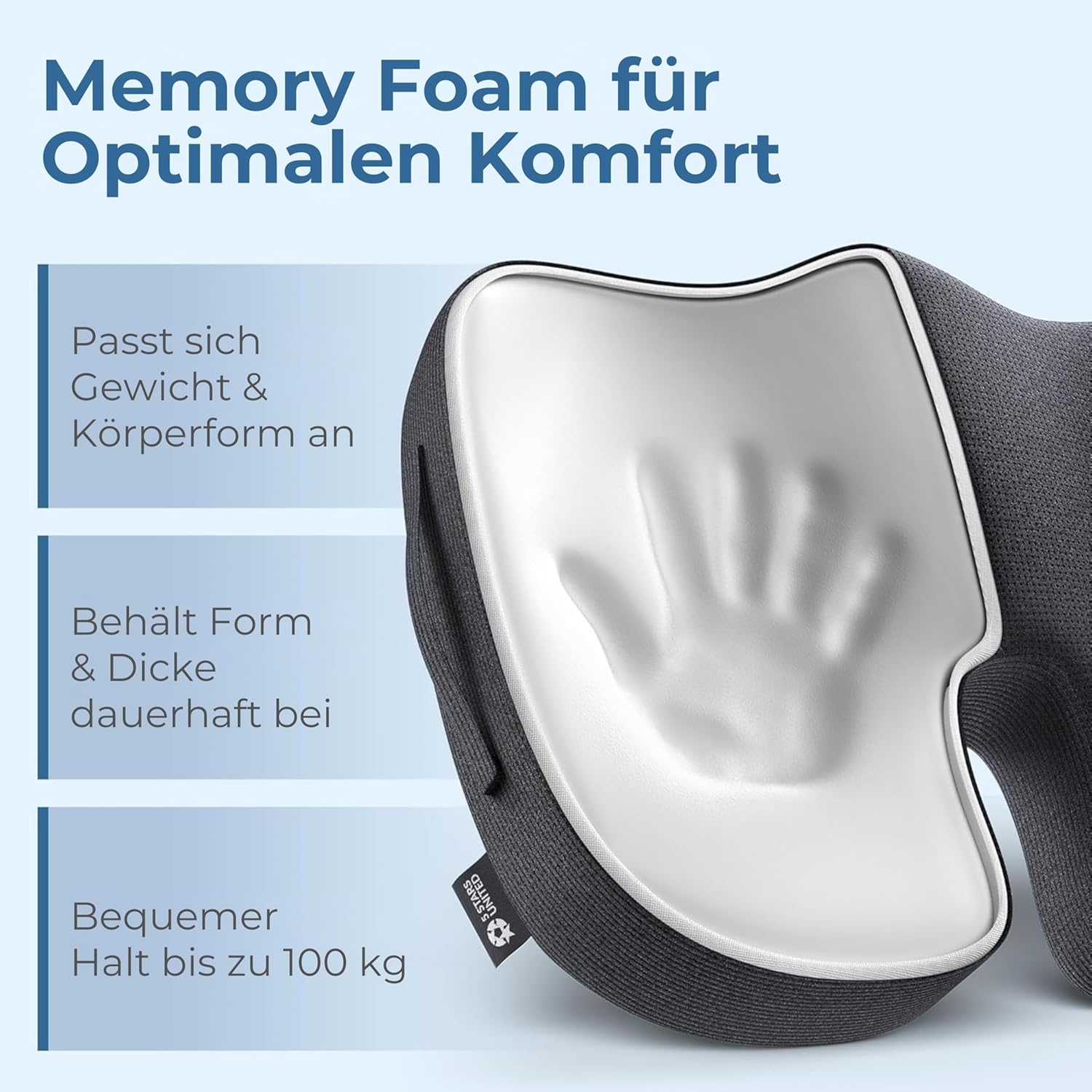 5 Stars United Memory Foam-Sitzkissen – ergonomisches Steißbeinkissen, Linderung von Ischias- und Rückenschmerzen, rutschfest, tragbar, waschbarer Bezug – Schwarz – Bild 5