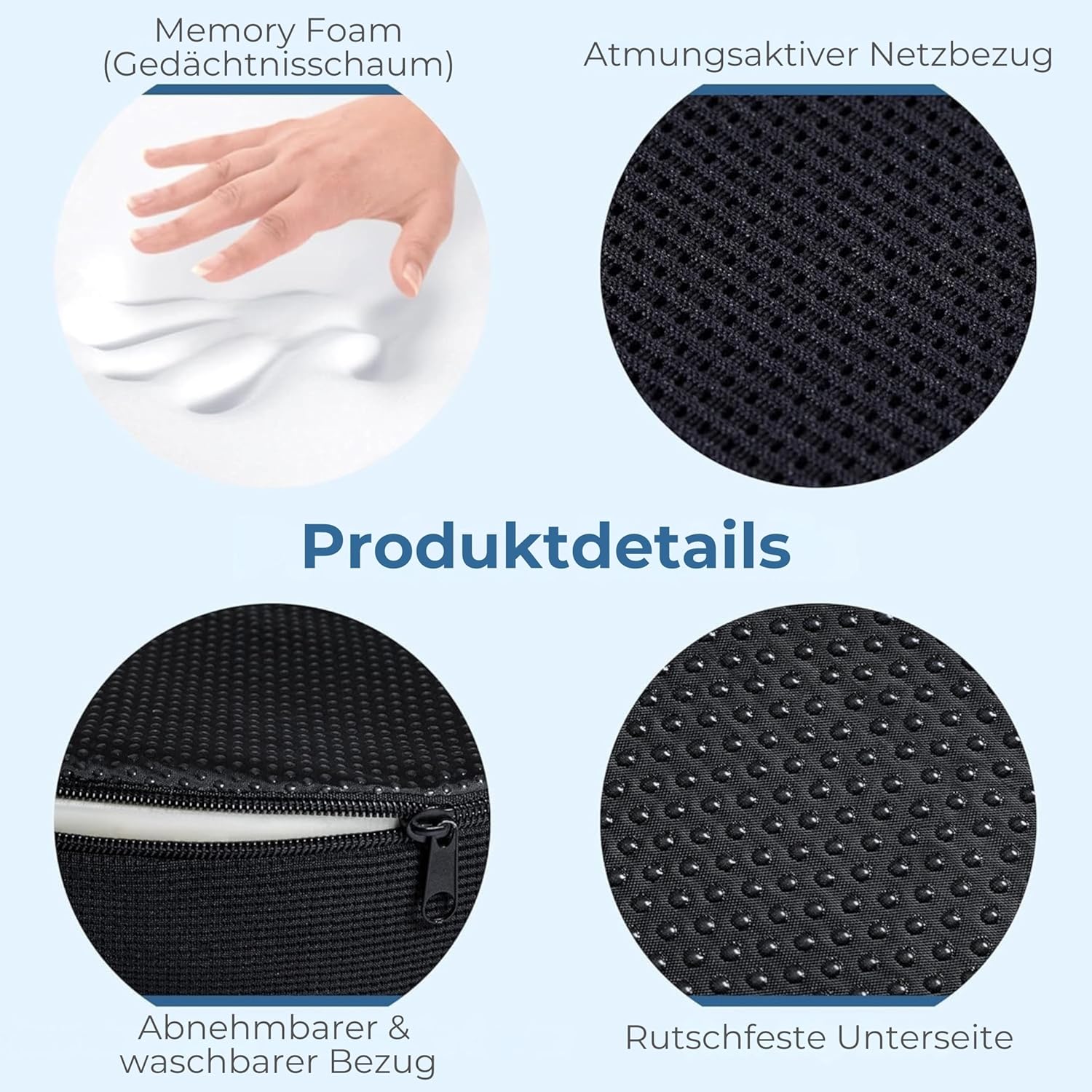 5 Stars United Memory Foam-Sitzkissen – ergonomisches Steißbeinkissen, Linderung von Ischias- und Rückenschmerzen, rutschfest, tragbar, waschbarer Bezug – Schwarz – Bild 7