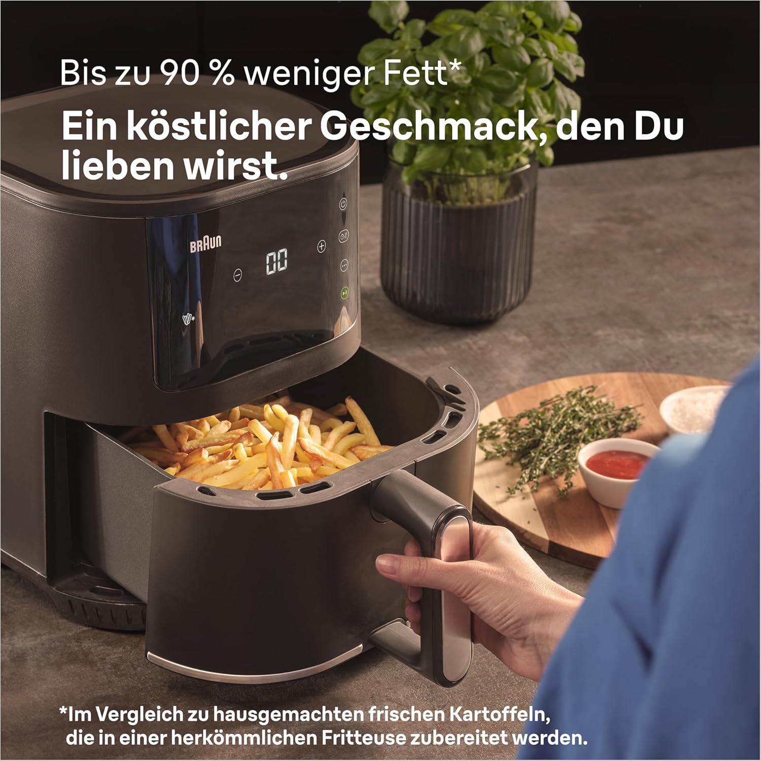 Braun MultiFry 3 HF 3030 Heißluftfritteuse, 4,3 l, 1500 W, digitale Temperaturregelung, 80-200 °C, Timer, 8 Programme, Touch-Steuerung, Antihaftbeschichtung, Garkorb & Rost, spülmaschinenfest, Schwarz – Bild 5