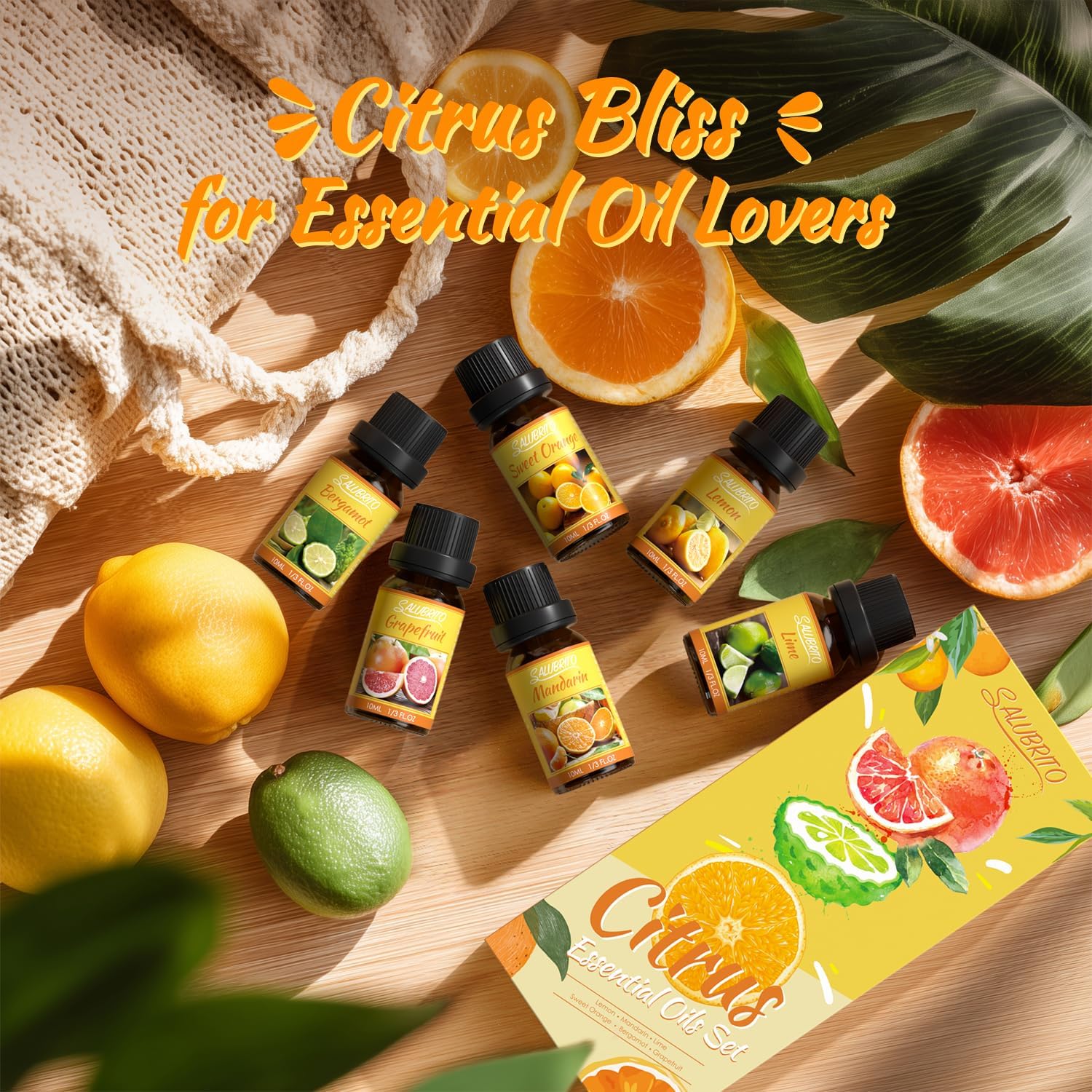 SALUBRITO Set mit ätherischen Zitrusölen, natürliche Zitrusdüfte, Duftöle für den Diffusor – Aromatherapieöl aus Süßorange, Bergamotte, Grapefruit, Zitrone, Mandarine und Limette – Bild 7