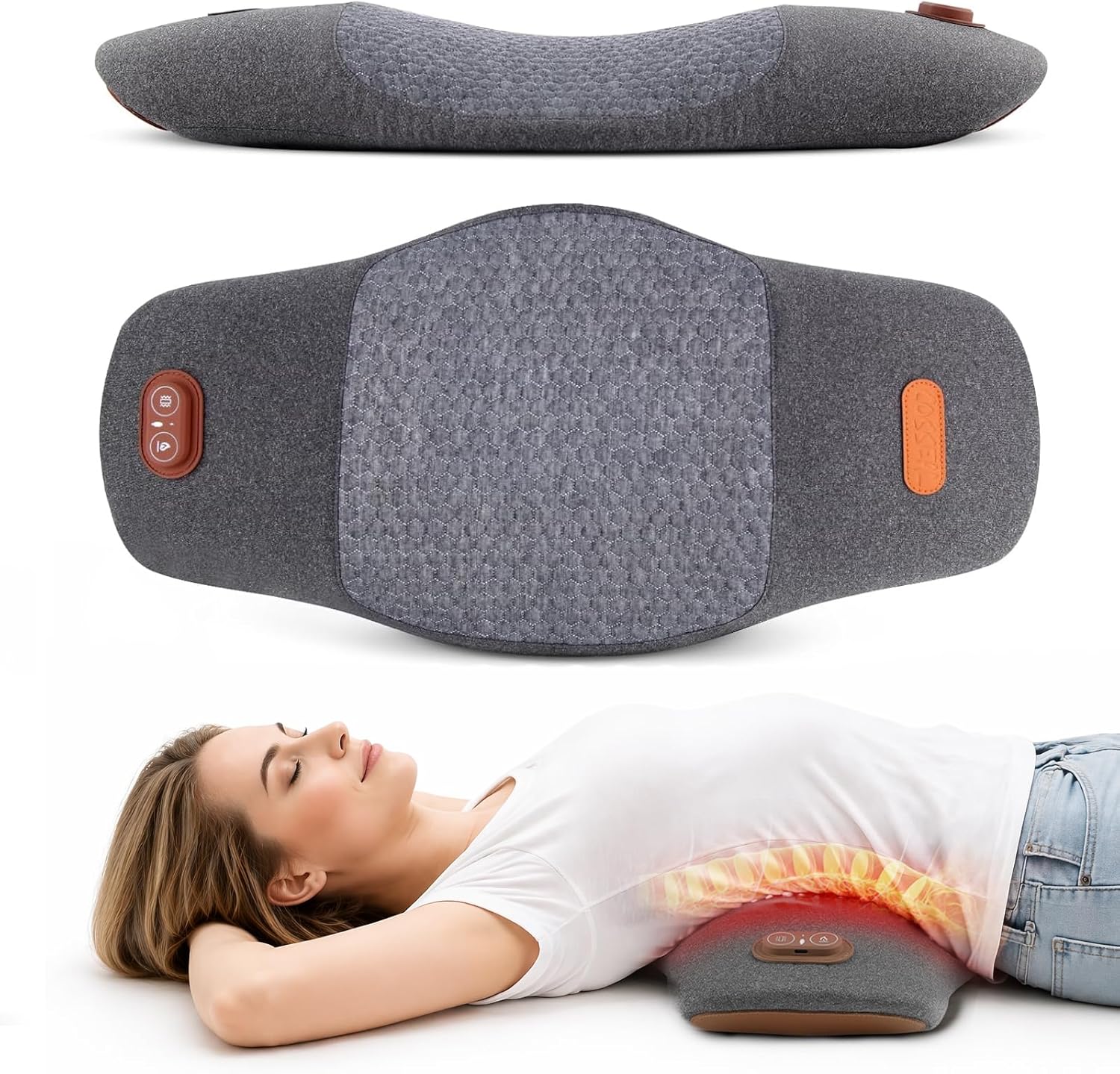 Massagegerät für den Rücken, elektrisches Lendenkissen mit Wärme- und Vibrationsmassage, Rückenmassagegerät, 3 Massagetechniken, 3 Temperatureinstellungen, Traktionsgerät zur Lendenwirbelstütze, Geschenk