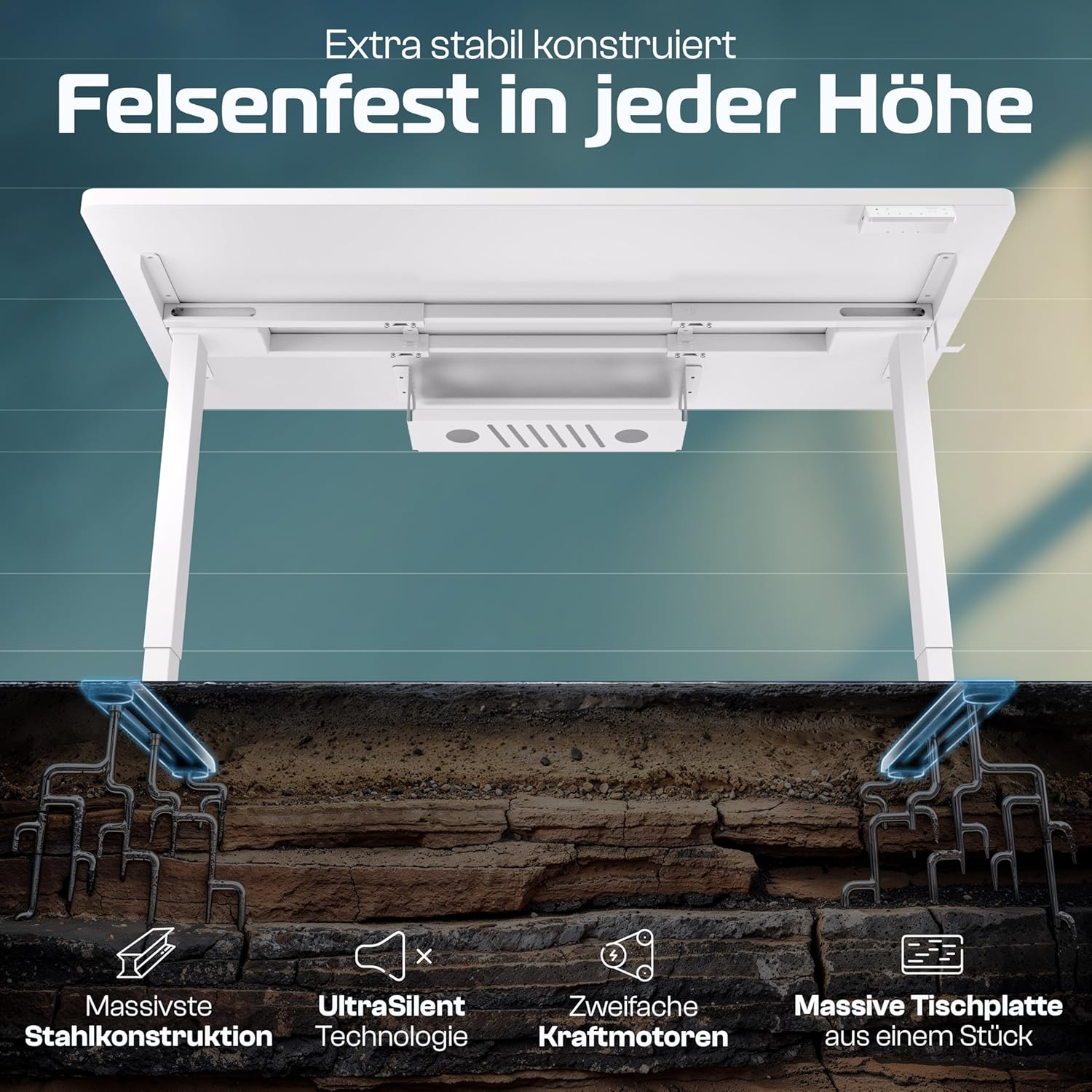 CLOUVOU ProDesk höhenverstellbarer elektrischer Schreibtisch 160 x 80 cm (Testsieger). Doppelmotorischer Schreibtisch, höhenverstellbarer elektrischer Schreibtisch mit Speicher, 2 x USB und Kabelversteck – Bild 4