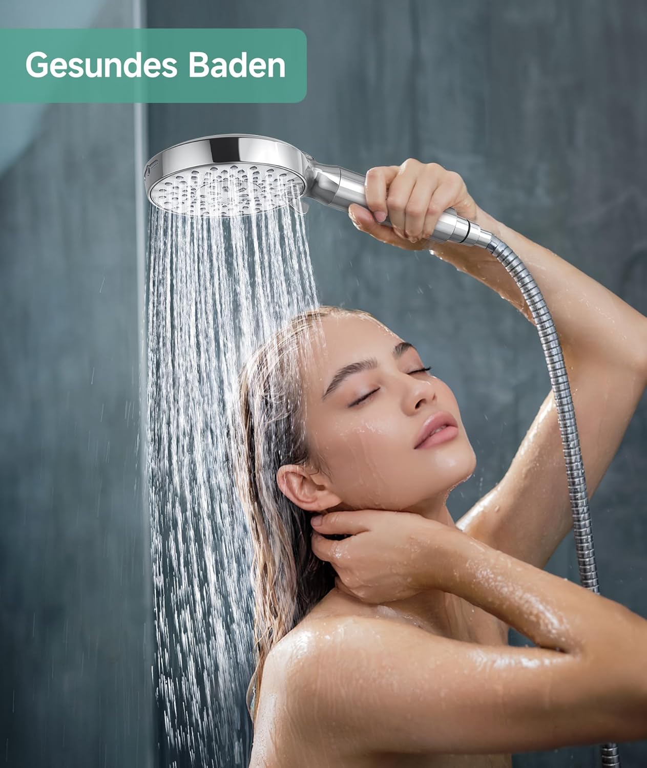 SR SUN RISE Duschkopf mit Filter, Duschkopf mit Schlauch und Filterkartuschen, 9-Funktionen-Handbrause mit 4 Duschfiltern, Hochdruck-Handbrause für hartes Wasser, Restchlor, Schwermetalle, Bakterien – Bild 7