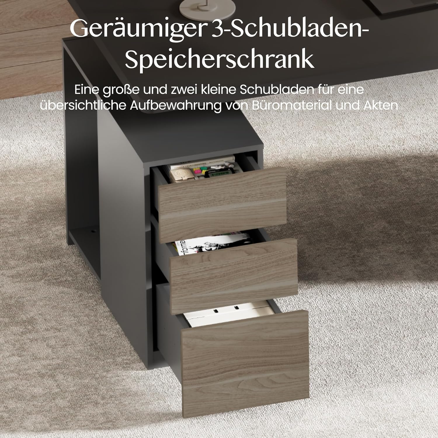 FLEXISPOT Höhenverstellbarer Schreibtisch, zweimotoriger elektrischer Schreibtisch, 25 mm einteilige Tischplatte, mit Untertischschublade und Stauraum, LED-Höhenanzeige mit Memory-Funktion, schwarz – Bild 5