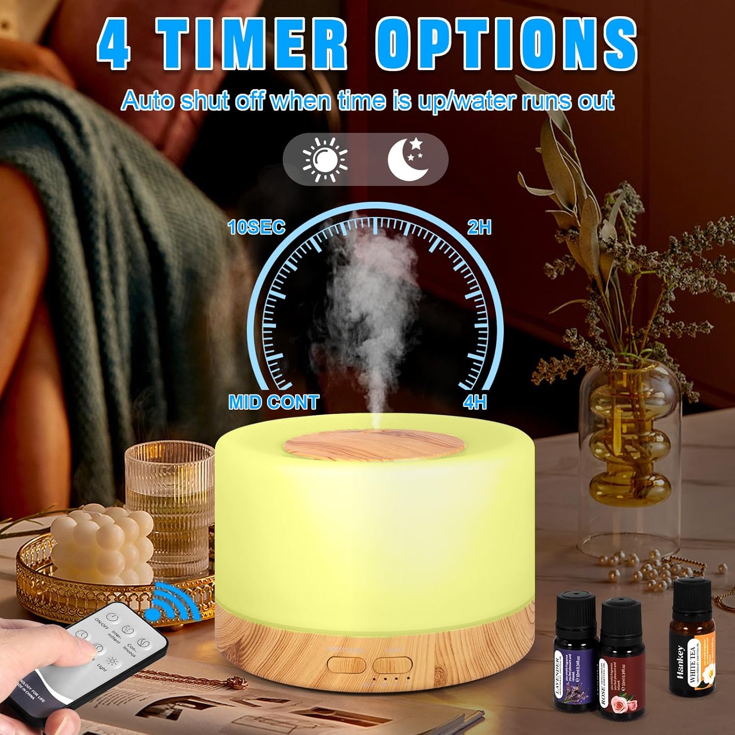 500 ml Aromatherapie-Diffusor, Premium-Aroma-Diffusor-Set für ätherische Öle, Diffusor-Luftbefeuchter mit 7 Farben für Schlafzimmer, Büro, Spa – Bild 6
