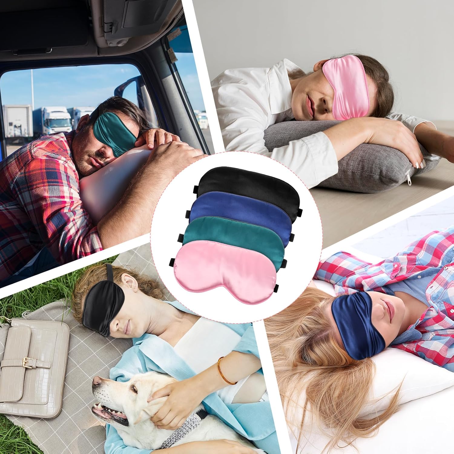 4 Stück Schlafaugenmasken für Männer und Frauen, Schlafmaske aus Seide, verstellbare Augenmaske mit elastischem Band, lichtblockierende Schlafaugenmaske, weiche, atmungsaktive Schlafmaske für Yoga, Reisen, Nickerchen – Bild 7