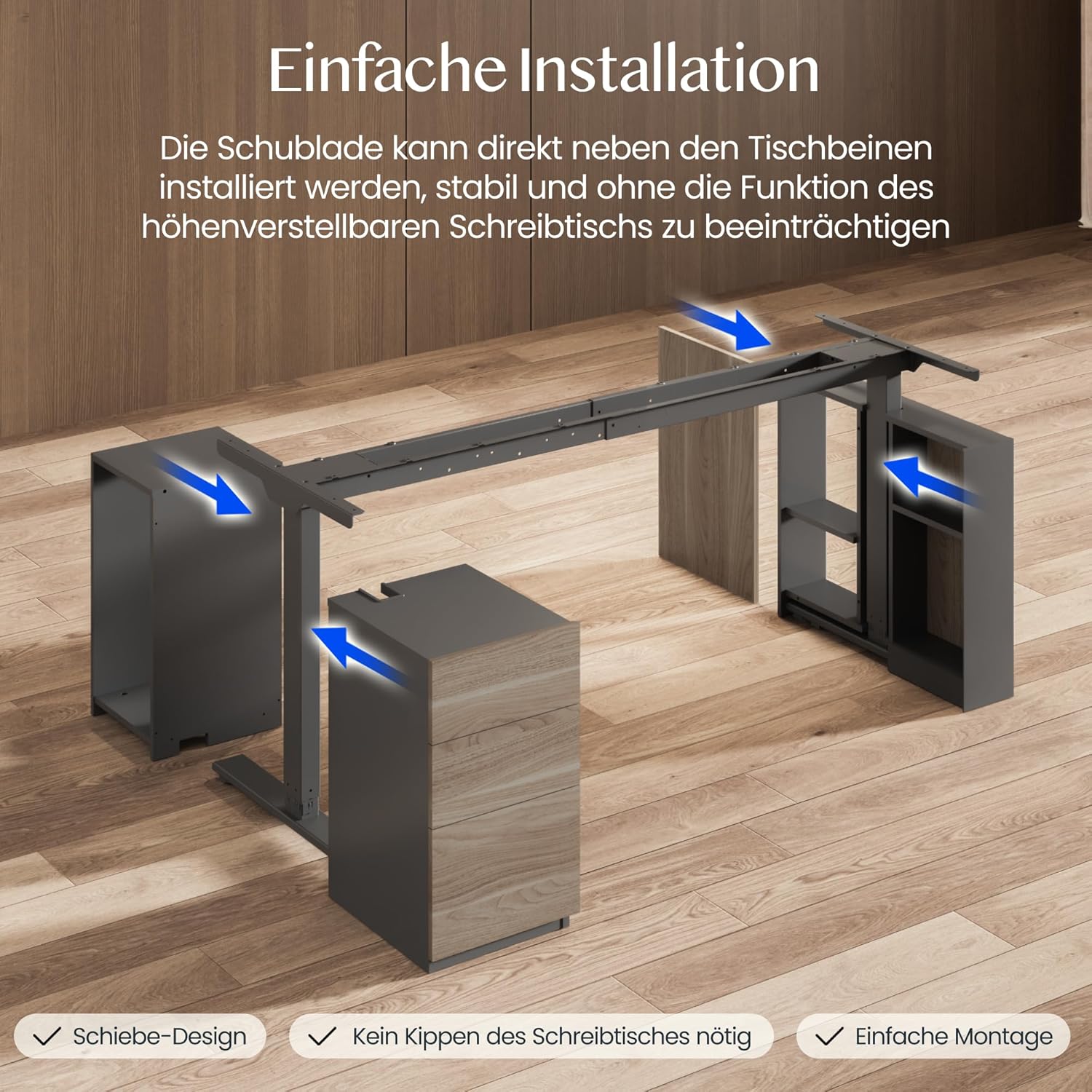 FLEXISPOT Höhenverstellbarer Schreibtisch, zweimotoriger elektrischer Schreibtisch, 25 mm einteilige Tischplatte, mit Untertischschublade und Stauraum, LED-Höhenanzeige mit Memory-Funktion, schwarz – Bild 4