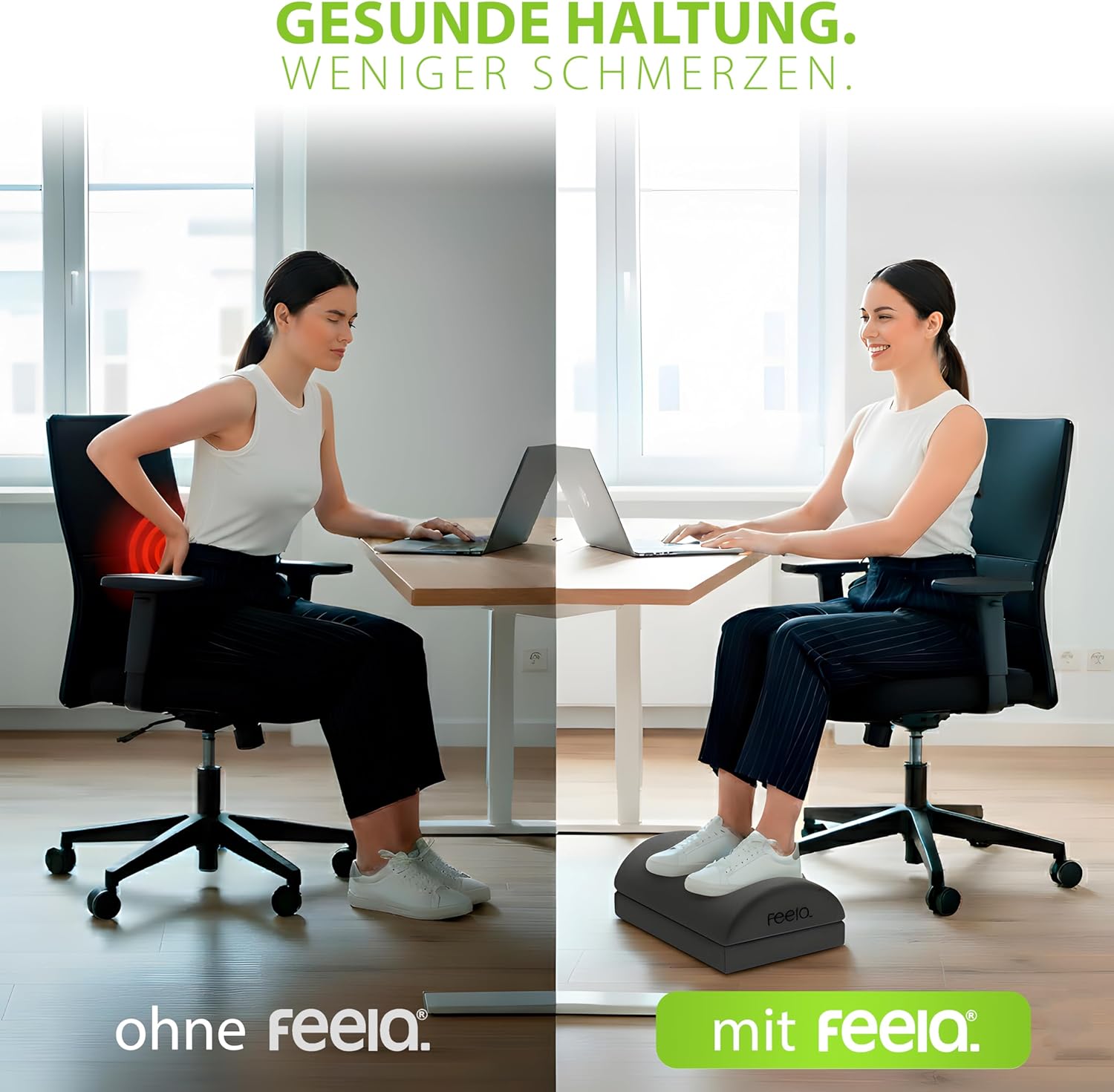 Feela. Schreibtisch-Fußstütze (Vergleichssieger) – Premium-Schaumstoffkern, höhenverstellbarer Fußhocker (rutschfest), ergonomische Fußstütze für Schreibtisch, Home-Office-Zubehör, Fußhocker (Dunkelgrau) – Bild 2