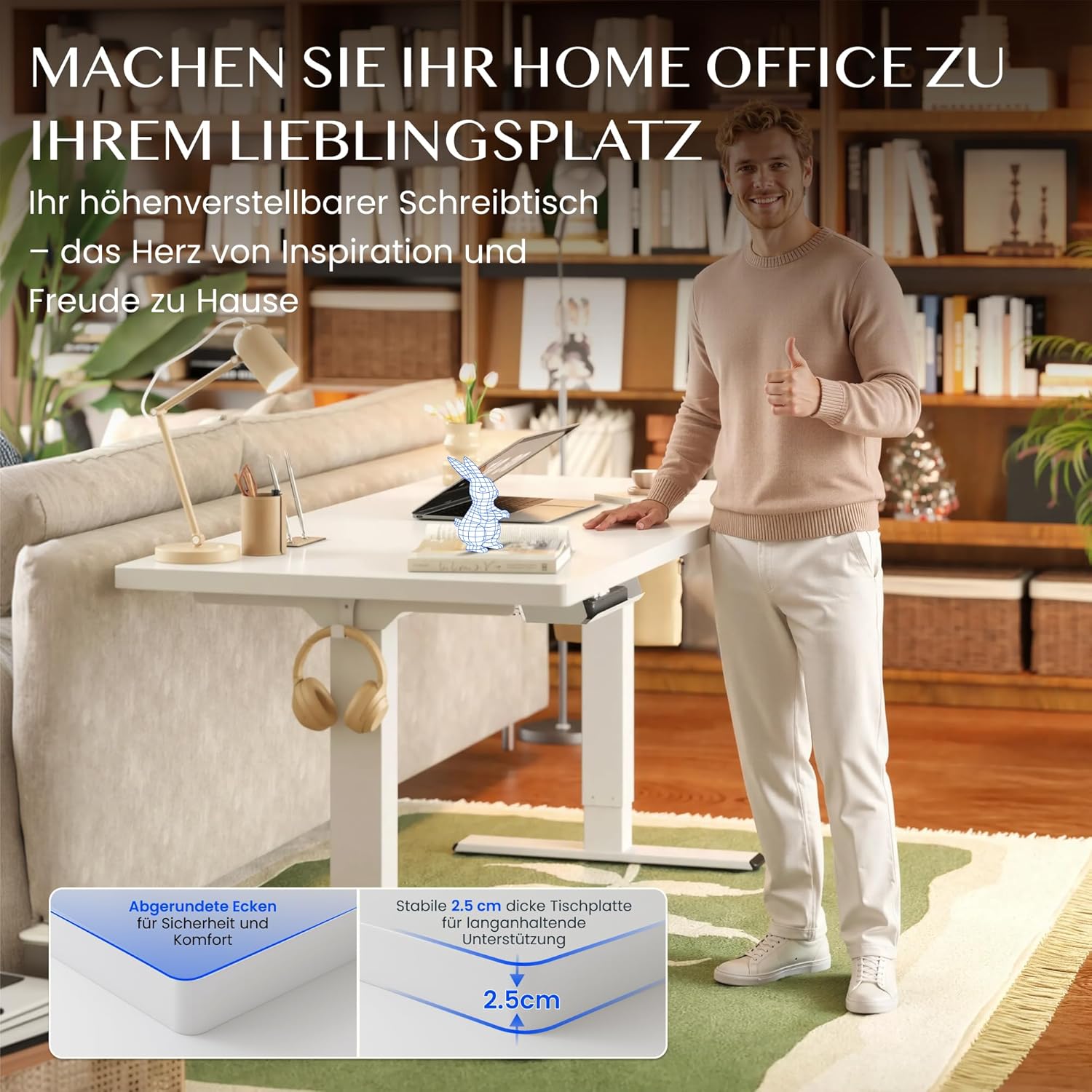 FLEXISPOT Höhenverstellbarer Schreibtisch, zweimotoriger elektrischer Schreibtisch, 25 mm einteilige Tischplatte, mit Untertischschublade und Stauraum, LED-Höhenanzeige mit Memory-Funktion, schwarz – Bild 13