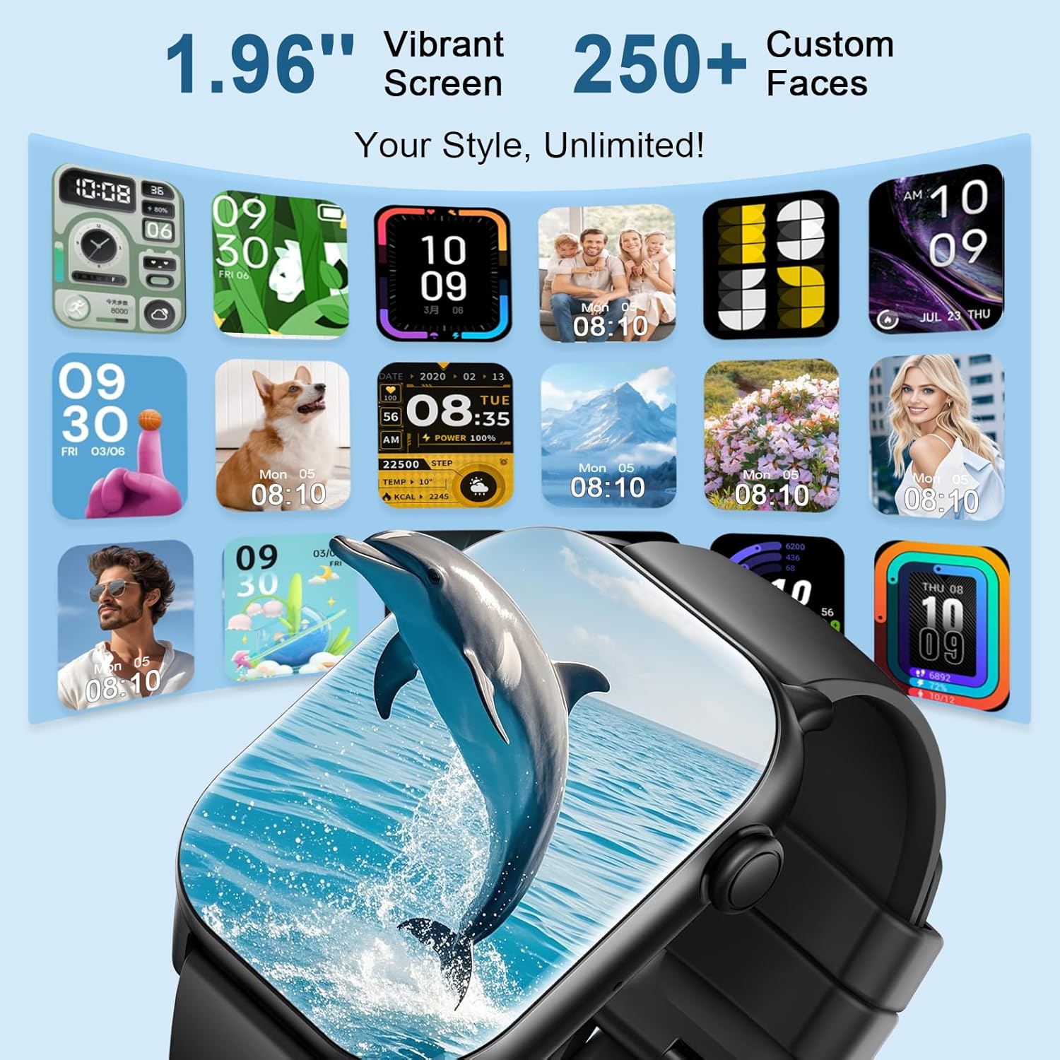 Smartwatch Herren Damen 1,96 Zoll HD Fitnessuhr mit Telefonfunktion Smart Watch mit SpO2 Herzfrequenzmesser Schlafmonitor Schrittzähler Uhr 110+ Sportmodi Fitness Tracker IP68 Wasserdicht Sport – Bild 6