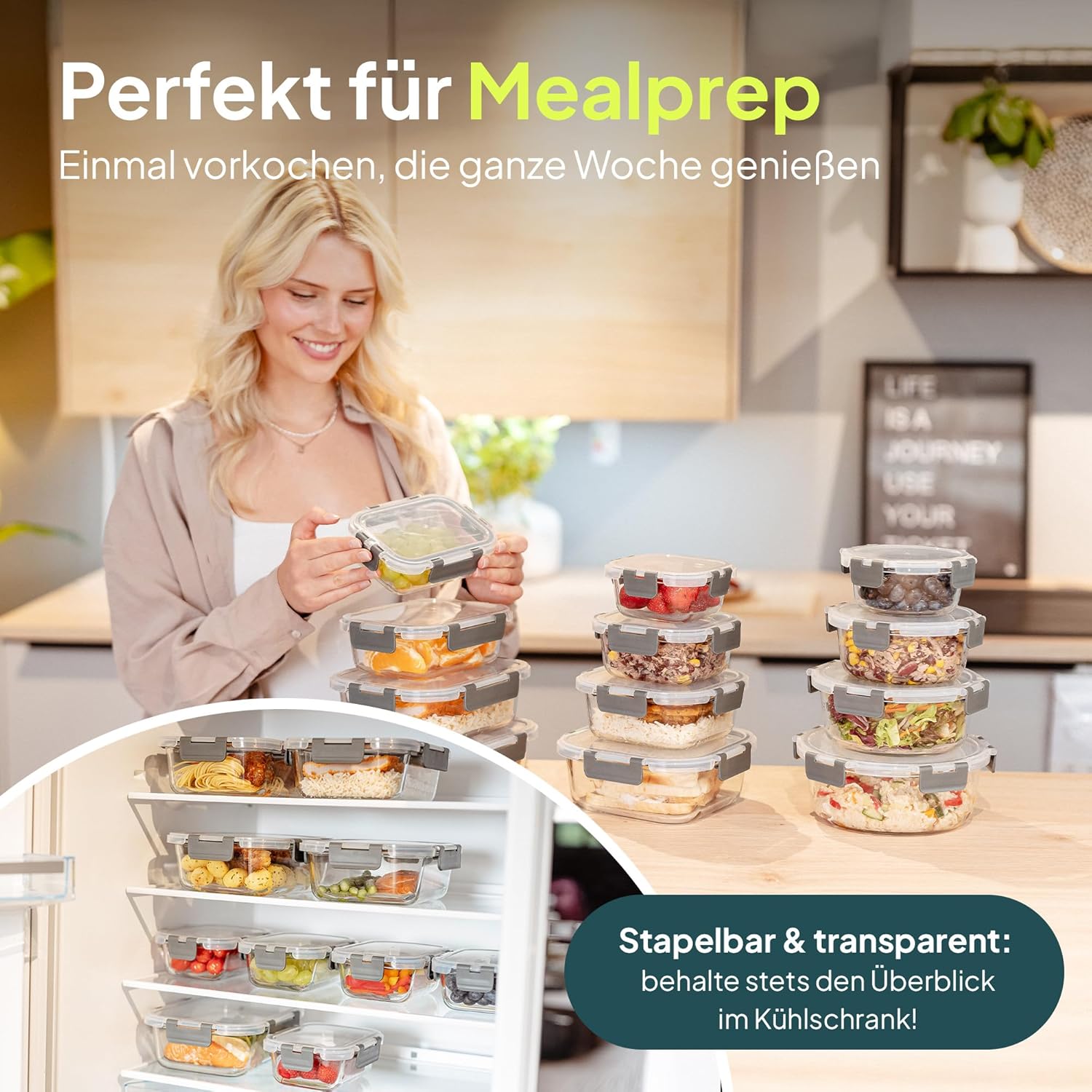 uandu Glasbehälter mit Deckel, 24-teiliges Borosilikatglas mit Deckel, Meal-Prep-Gläser, Frischhaltedosen aus Glas mit Deckel, Glasdosen mit Deckel-Set, Meal-Prep-Boxen aus Glas (12 Behälter, 12 Deckel) – Bild 4