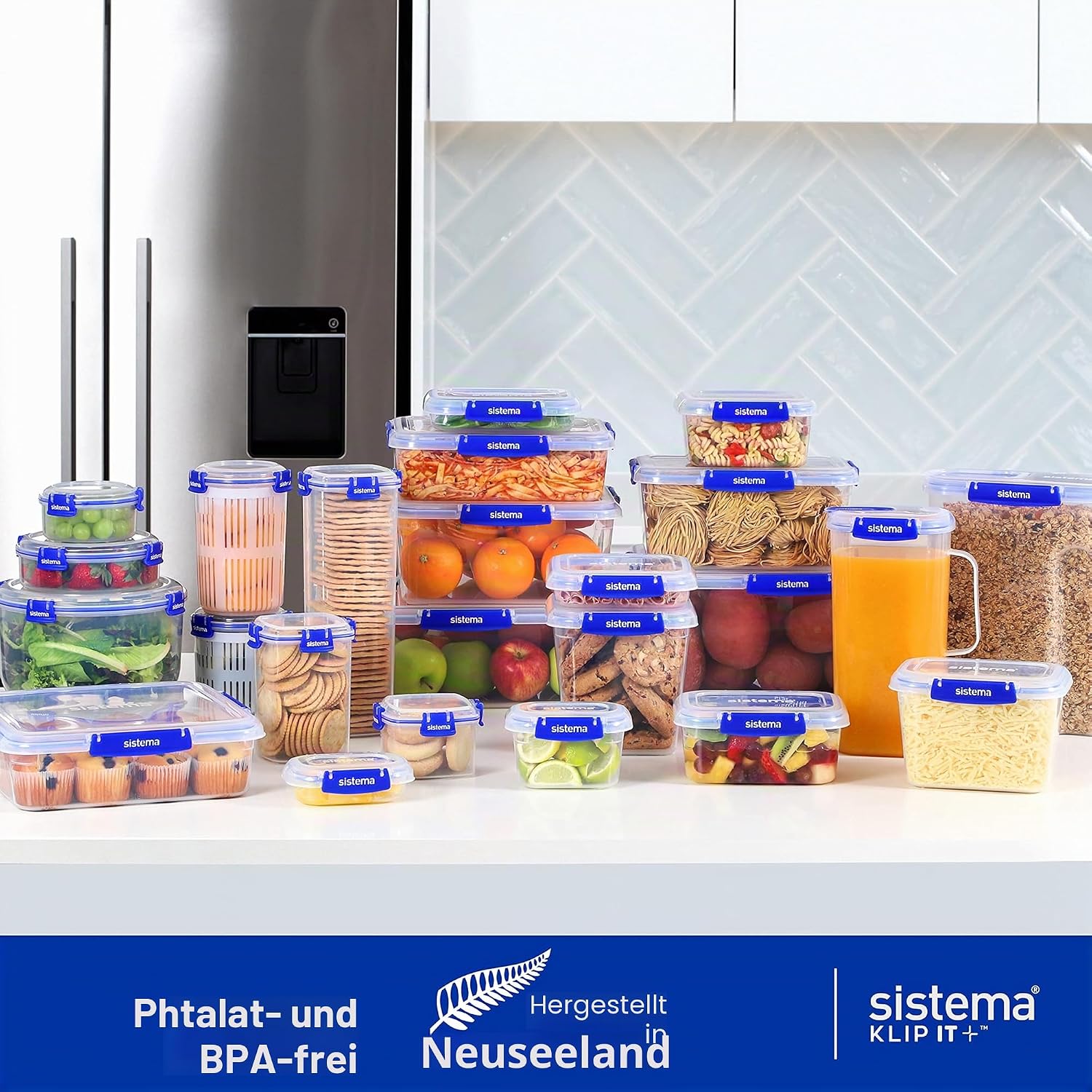 Sistema Klip It Plus Frischhaltedosen-Set, 2,2 Liter, auslaufsichere, stapelbare und luftdichte Vorratsdosen mit Deckel, geeignet für Kühl-/Gefrierschrank, BPA-freier Kunststoff, 3 Stück – Bild 2