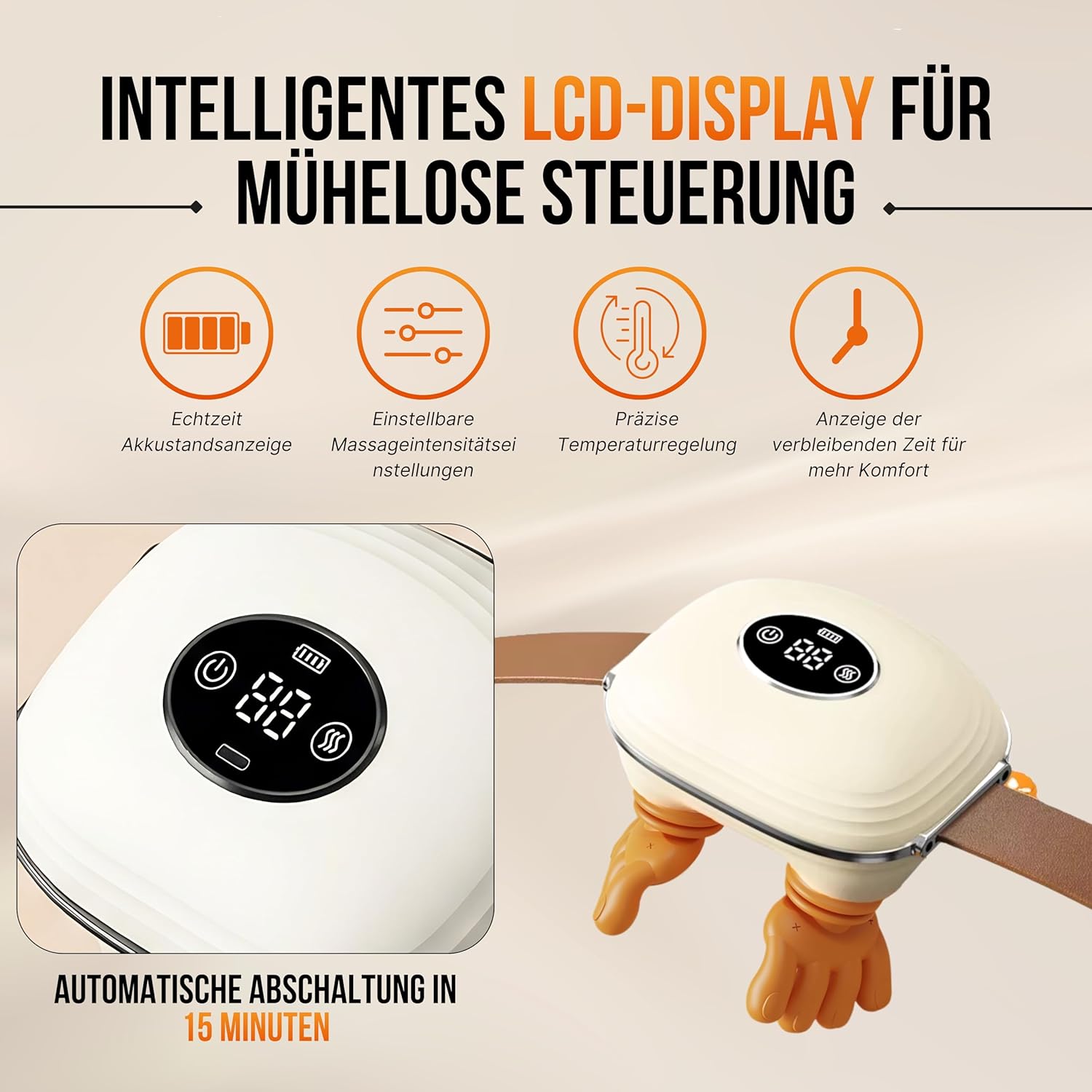 BeFit24 Neues Modell Nackenmassagegerät mit Wärme und Digitalanzeige – Tiefengewebsmassage für Nacken und Schultern, kabellos, wiederaufladbar, bionisches Handdesign, weiß – Bild 4
