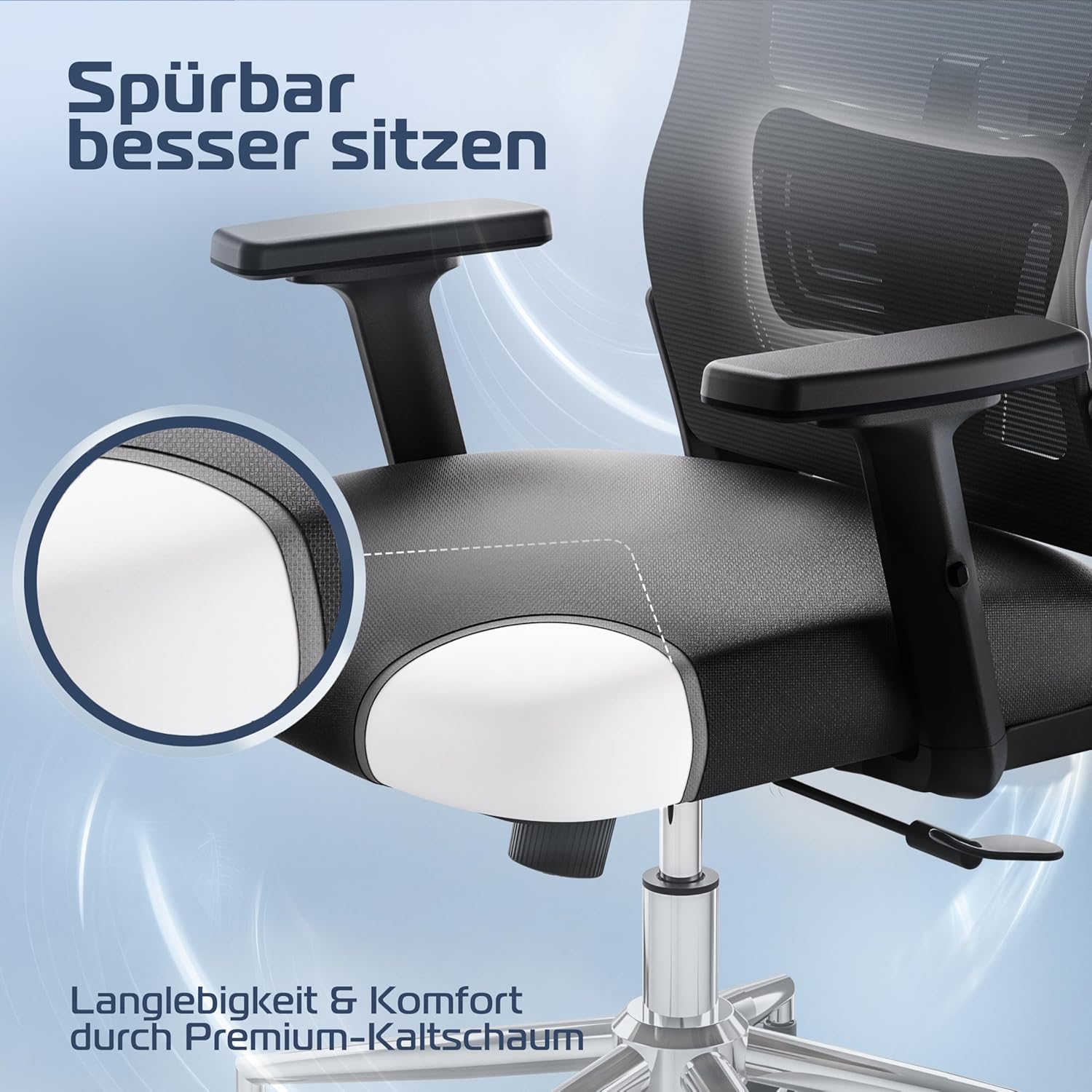 CLOUVOU BrightSeat Ergonomischer Bürostuhl (Testsieger), Schreibtischstuhl, 100 % individuell verstellbar, Bürostuhl und Gaming-Stuhl, Computerstuhl, Home-Office-Stuhl, ergonomischer Drehstuhl, 150 kg – Bild 7