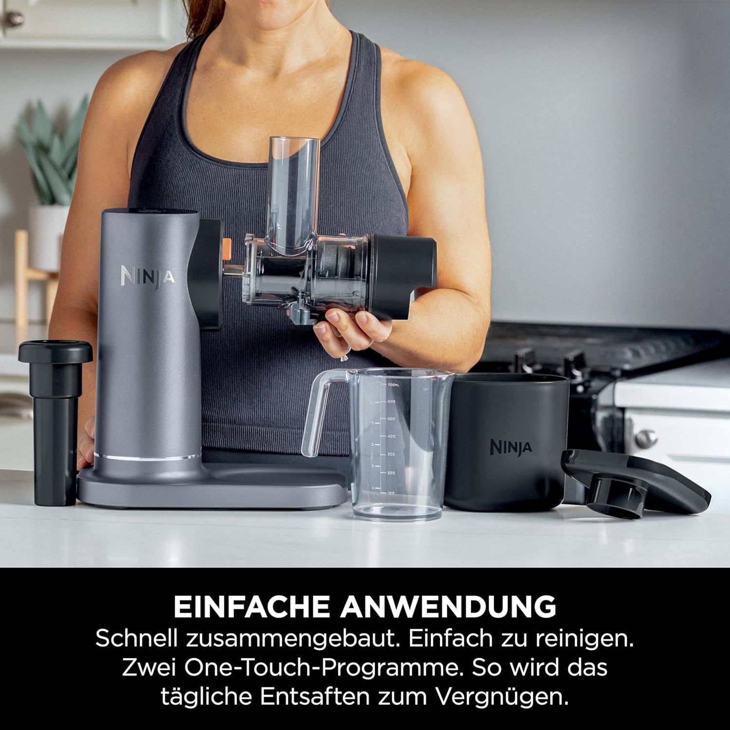 Ninja Kaltpress-Entsafter für Gemüse und Obst mit 700-ml-Becher und 1,1-l-Fruchtfleischbehälter, für frische Säfte, Getränke und Wellness-Shots, kompakt, spülmaschinenfest und abnehmbare Teile, Grau JC151EU – Bild 7