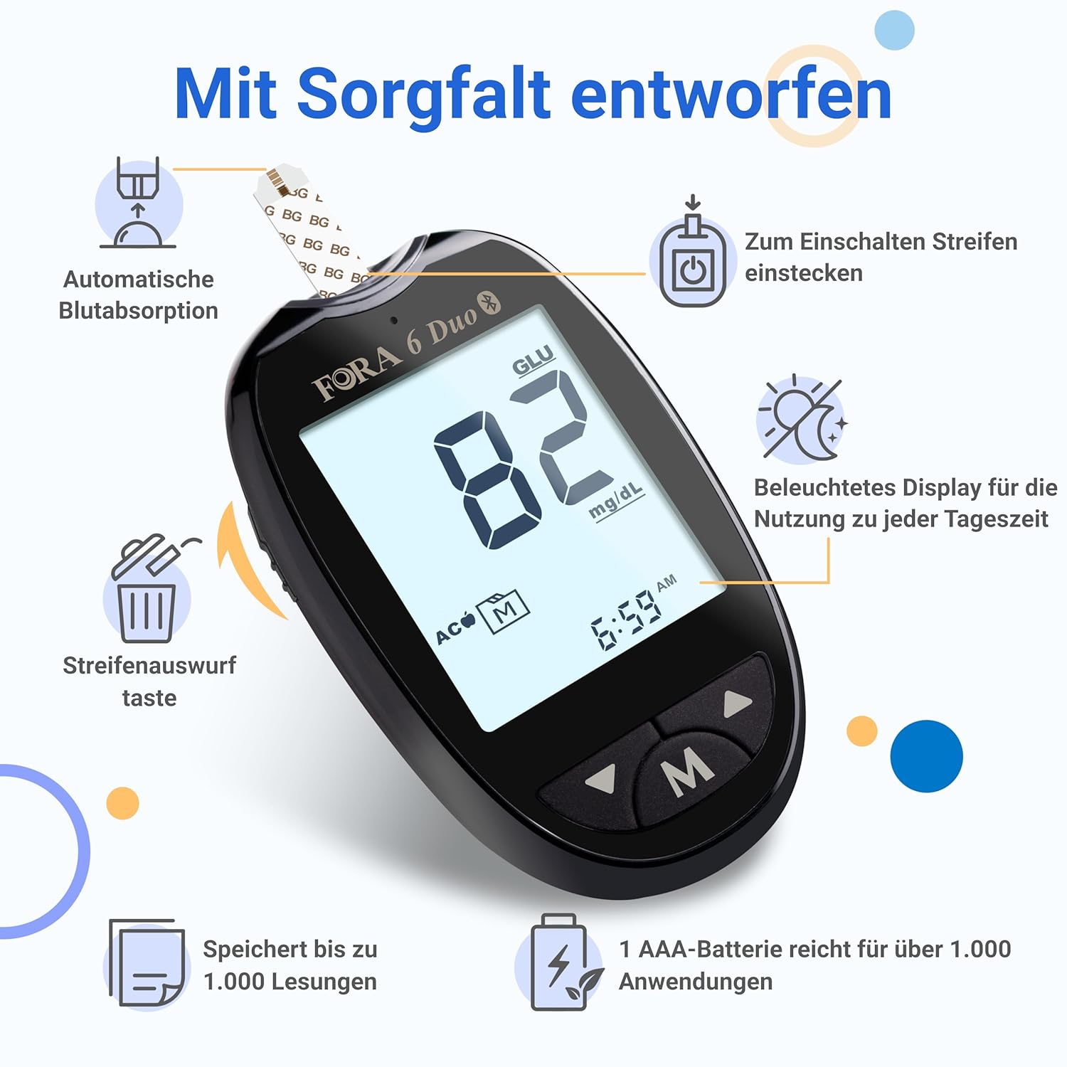 FORA 6 Duo Blutzucker- und Ketonmessgerät-Set – mit 60 Blutzucker-Teststreifen | 2-in-1-Messgerät (Glukosestreifen im Lieferumfang enthalten, Ketonstreifen separat erhältlich) – Bild 6