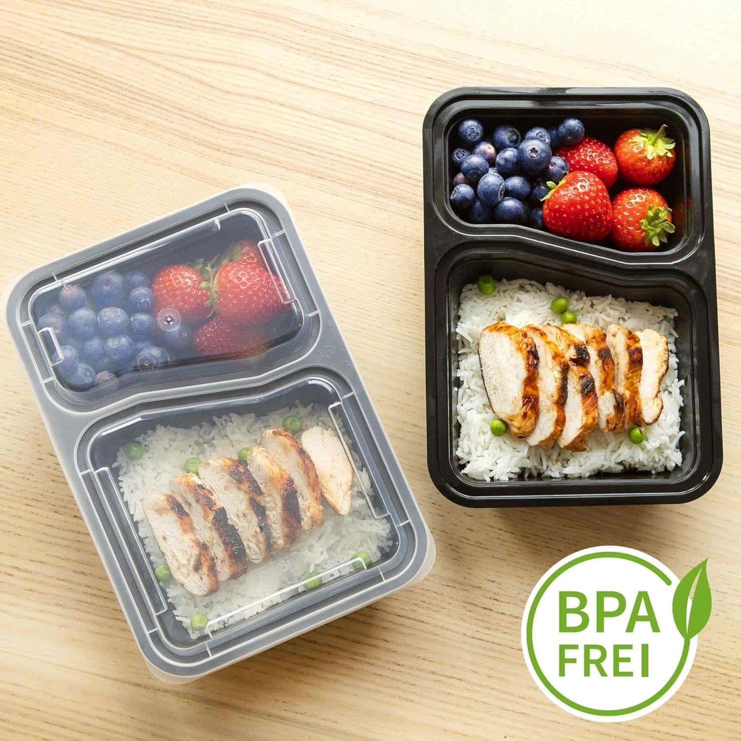 Igluu Meal-Prep-Behälter mit 2 Fächern, Lebensmittelbox, Lunchbox, mikrowellengeeignet, spülmaschinenfest und wiederverwendbar, luftdichter Deckelverschluss, BPA-frei, 10 Stück – Bild 2
