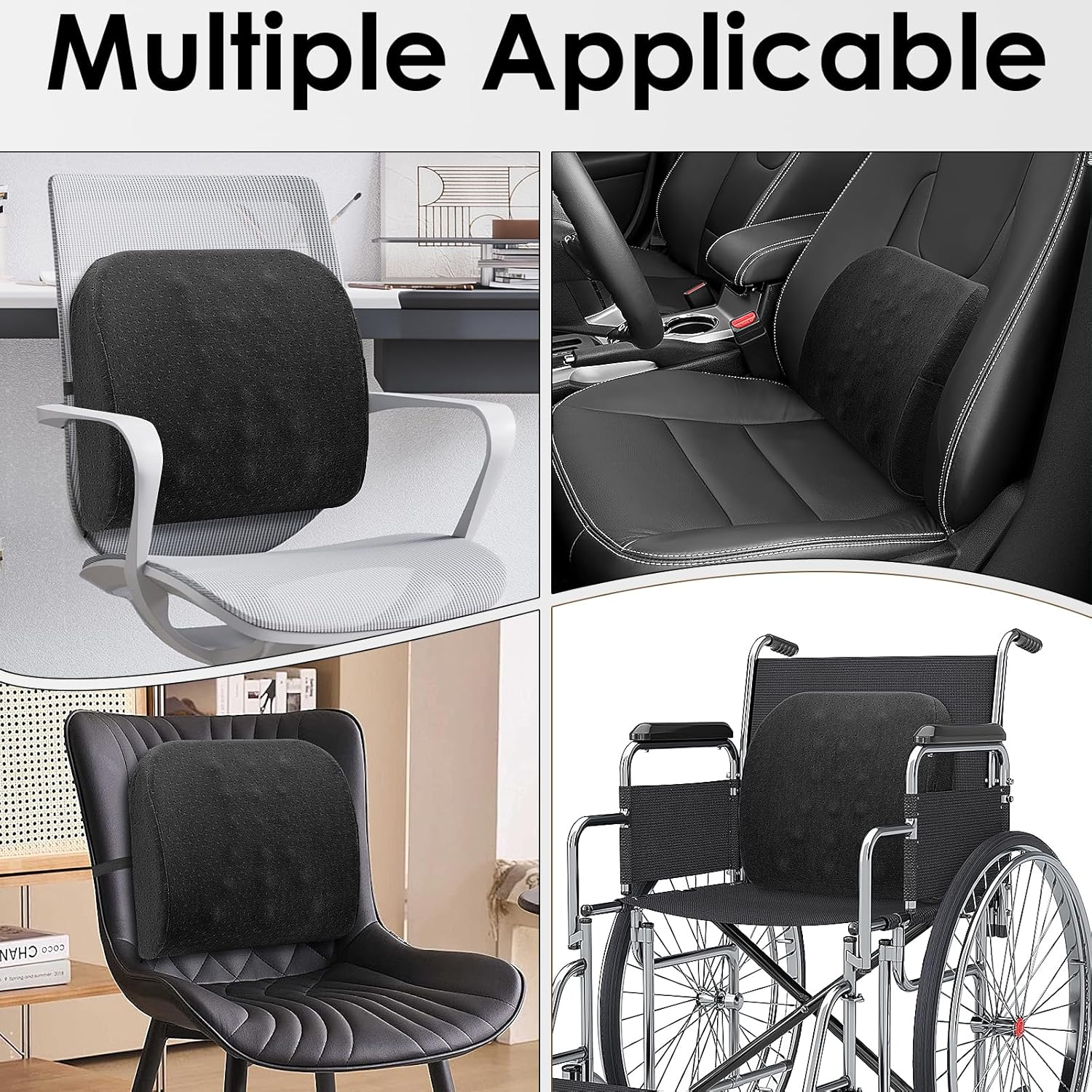 Auto-Lendenkissen, Memory-Schaum-Lendenwirbelstützkissen, Autositz-Rückenkissen, ergonomisches Rückenkissen für Auto, Zuhause, Büro, Rollstuhl, Schwarz – Bild 7