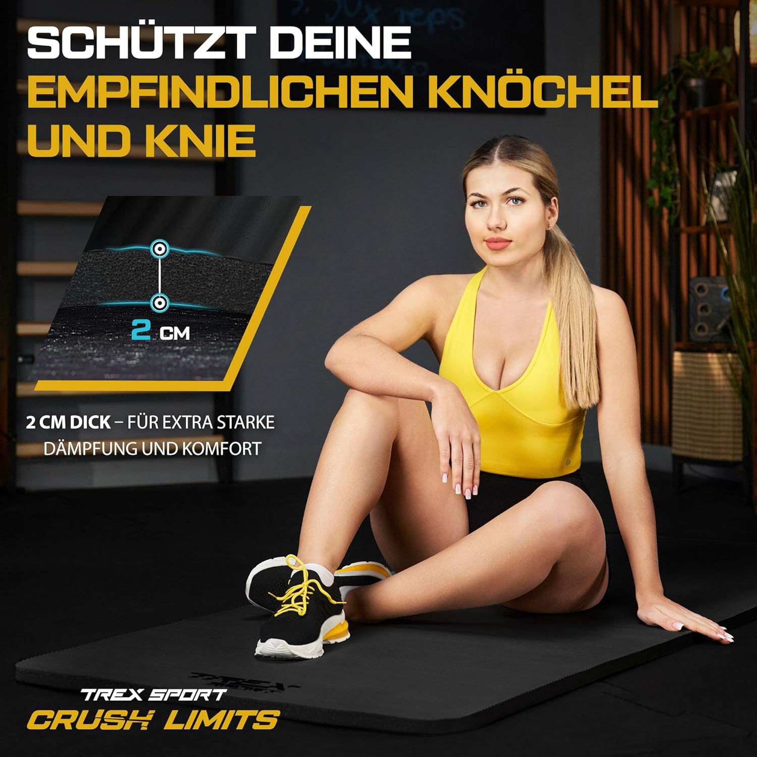 TREX SPORT Gymnastikmatte Fitnessmatte 2 cm TX-029NGM NBR Yogamatte Pilates 190 x 80 x 2 cm Trainingsmatte rutschfeste wasserdichte Sportmatte – Bild 3