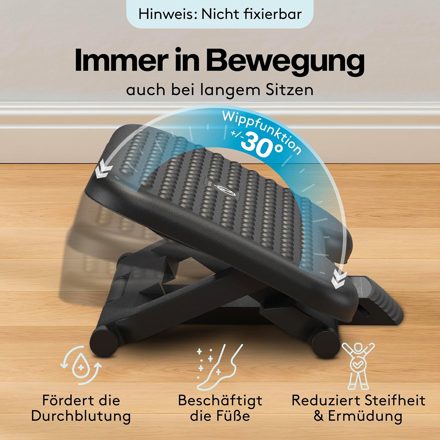 ACROPAQ Fußstützen-Schreibtisch – Fußstütze mit 3 verstellbaren Höhen, Massagefunktion, neigbar von -30° bis +30° für maximalen Komfort – Fußhocker, Stehmatten-Schreibtisch, Fußhocker – Bild 3