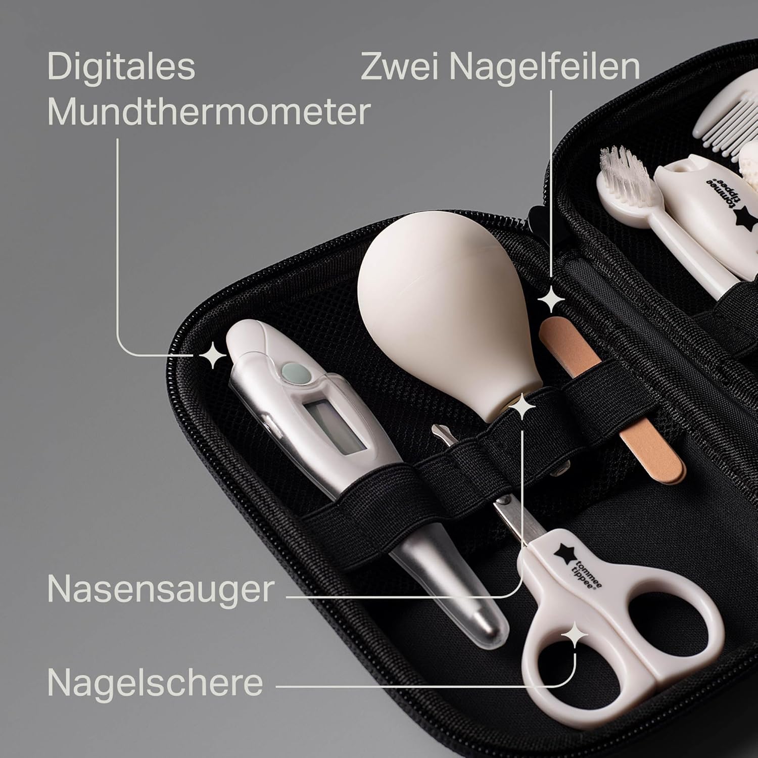 Tommee Tippee Baby-Pflegeset, 9 x unverzichtbare Neugeborenen-Pflegeartikel für zu Hause und auf Reisen, abwischbares und wasserdichtes Reiseetui (Design kann variieren) – Bild 4