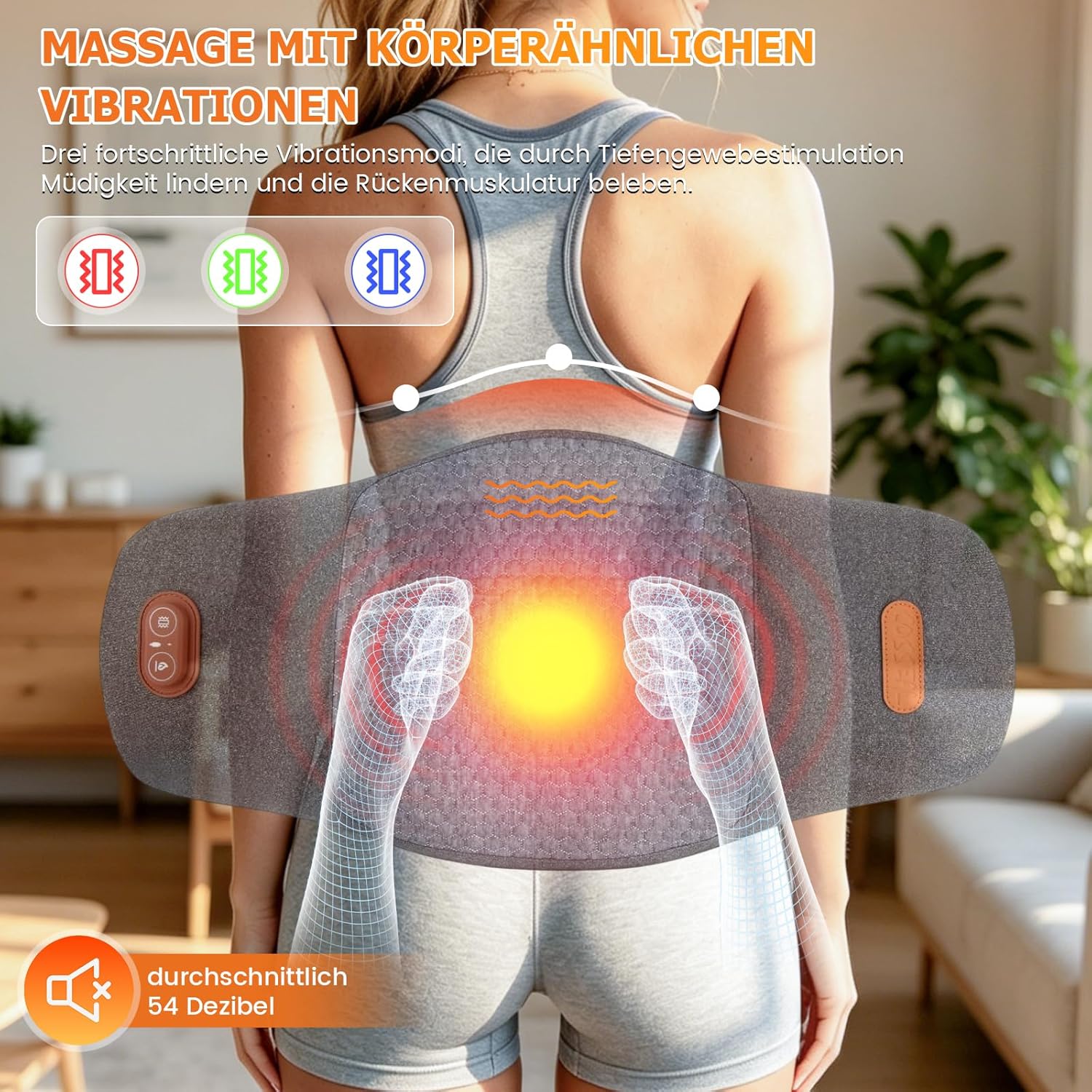 Massagegerät für den Rücken, elektrisches Lendenkissen mit Wärme- und Vibrationsmassage, Rückenmassagegerät, 3 Massagetechniken, 3 Temperatureinstellungen, Traktionsgerät zur Lendenwirbelstütze, Geschenk – Bild 3