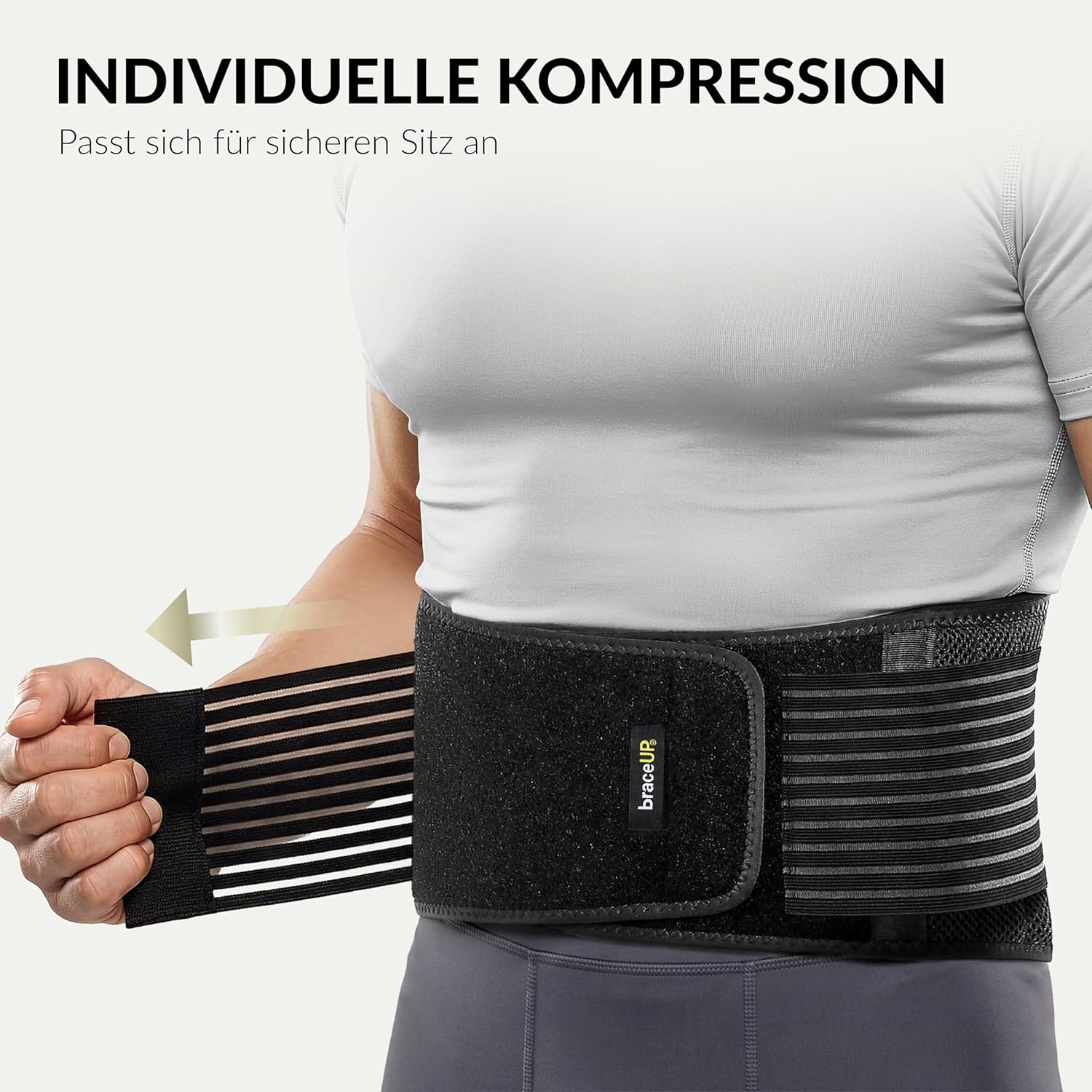 BraceUP Rückenstützgürtel – Atmungsaktive Rückenbandage, Lendenwirbelstütze für den unteren Rücken bei Ischias, Bandscheibenvorfall, Skoliose, mit doppelseitig verstellbaren Trägern (L/XL) – Bild 3