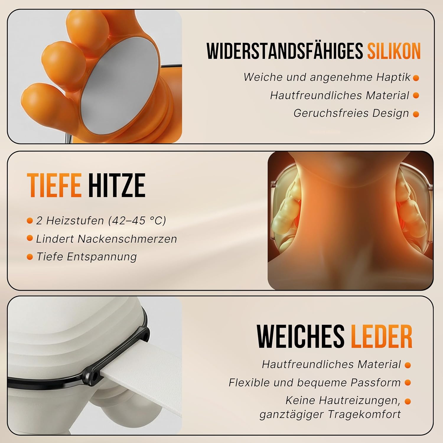 BeFit24 Neues Modell Nackenmassagegerät mit Wärme und Digitalanzeige – Tiefengewebsmassage für Nacken und Schultern, kabellos, wiederaufladbar, bionisches Handdesign, weiß – Bild 2
