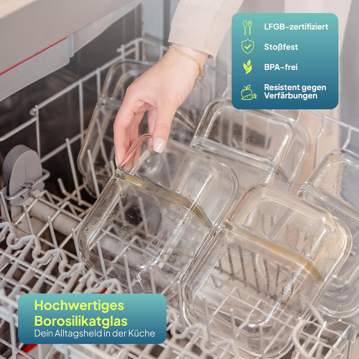 uandu Glasbehälter mit Deckel, 10 Stück, mit 2 Fächern, Borosilikatglas mit Deckel, Meal-Prep-Gläser, Frischhaltedosen aus Glas mit Deckel, Glasdosen mit Deckel-Set, Meal-Prep-Boxen, 5 Behälter + 5 Deckel – Bild 6