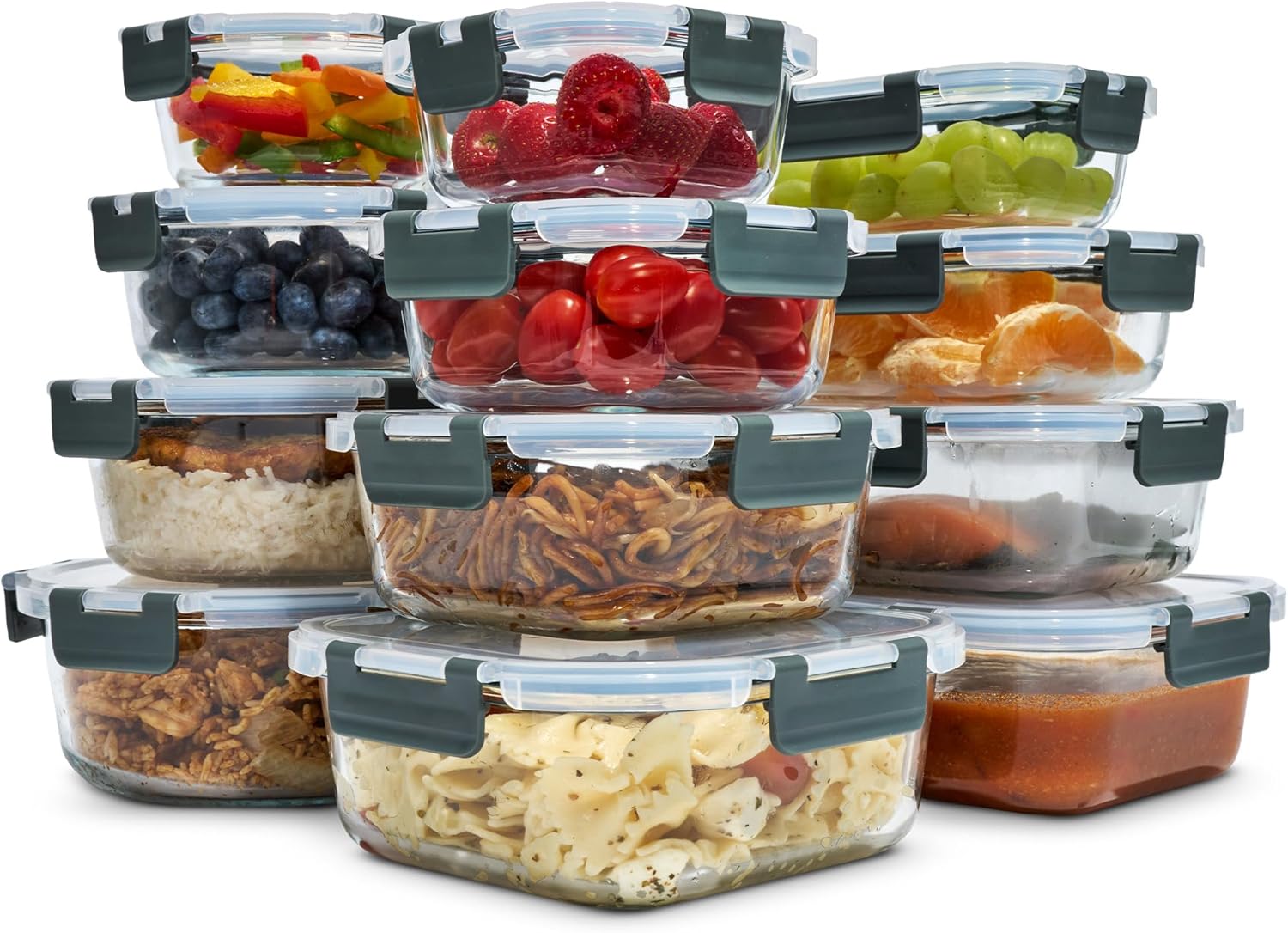 uandu Glasbehälter mit Deckel, 24-teiliges Borosilikatglas mit Deckel, Meal-Prep-Gläser, Frischhaltedosen aus Glas mit Deckel, Glasdosen mit Deckel-Set, Meal-Prep-Boxen aus Glas (12 Behälter, 12 Deckel)