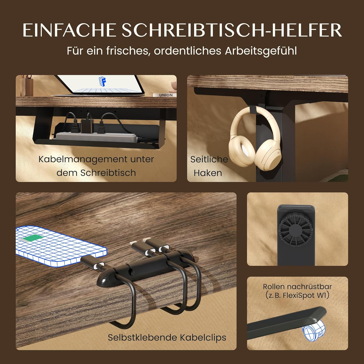 FLEXISPOT Höhenverstellbarer Schreibtisch, zweimotoriger elektrischer Schreibtisch, 25 mm einteilige Tischplatte, mit Untertischschublade und Stauraum, LED-Höhenanzeige mit Memory-Funktion, schwarz – Bild 10