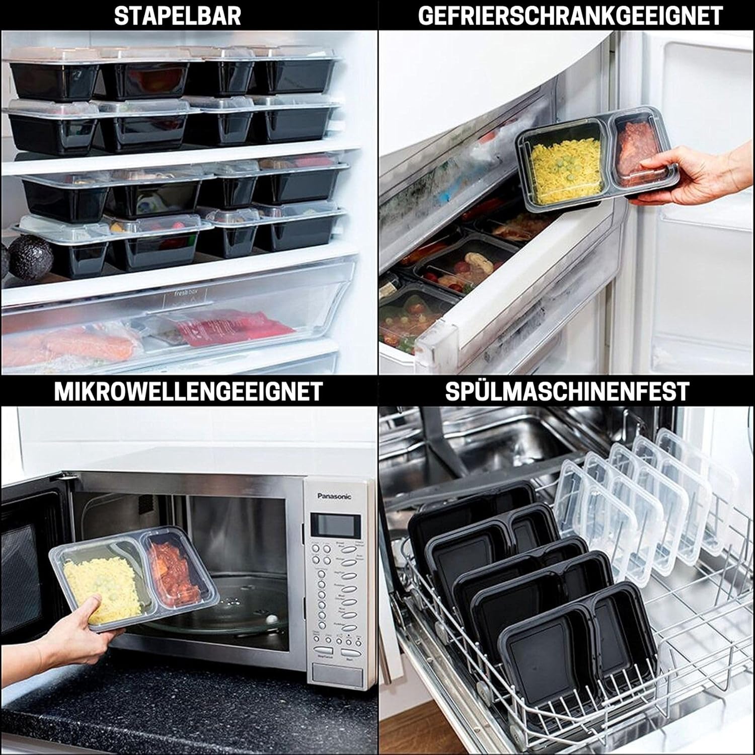 Igluu Meal-Prep-Behälter mit 2 Fächern, Lebensmittelbox, Lunchbox, mikrowellengeeignet, spülmaschinenfest und wiederverwendbar, luftdichter Deckelverschluss, BPA-frei, 10 Stück – Bild 5
