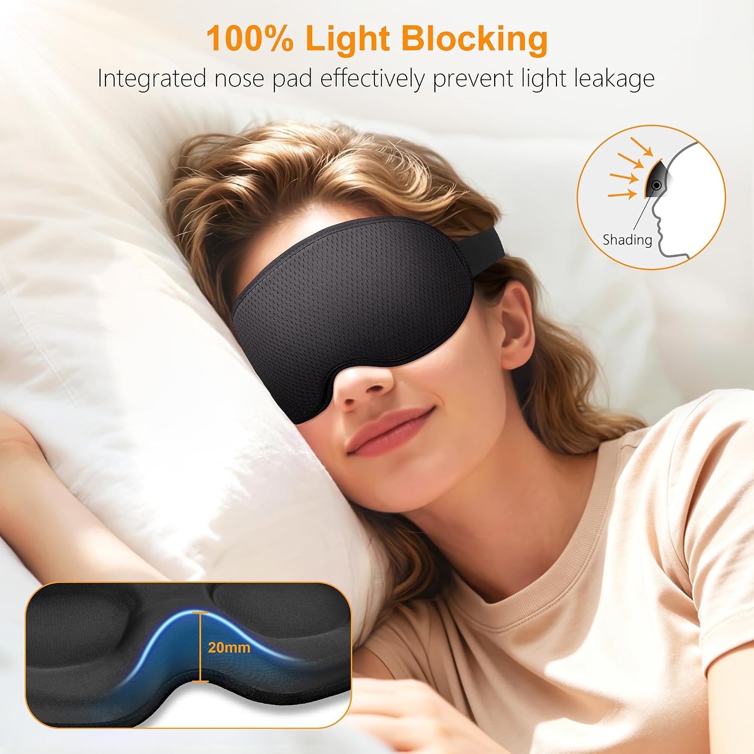 Gritin Schlafmaske für Seitenschläfer, Männer und Frauen, bequem, verbesserte 3D-Schlafmaske mit verstellbarem Gummiband, atmungsaktive Lichtblockierung, ergonomische Augenmaske für Nickerchen, Flugzeuge usw. – Bild 2