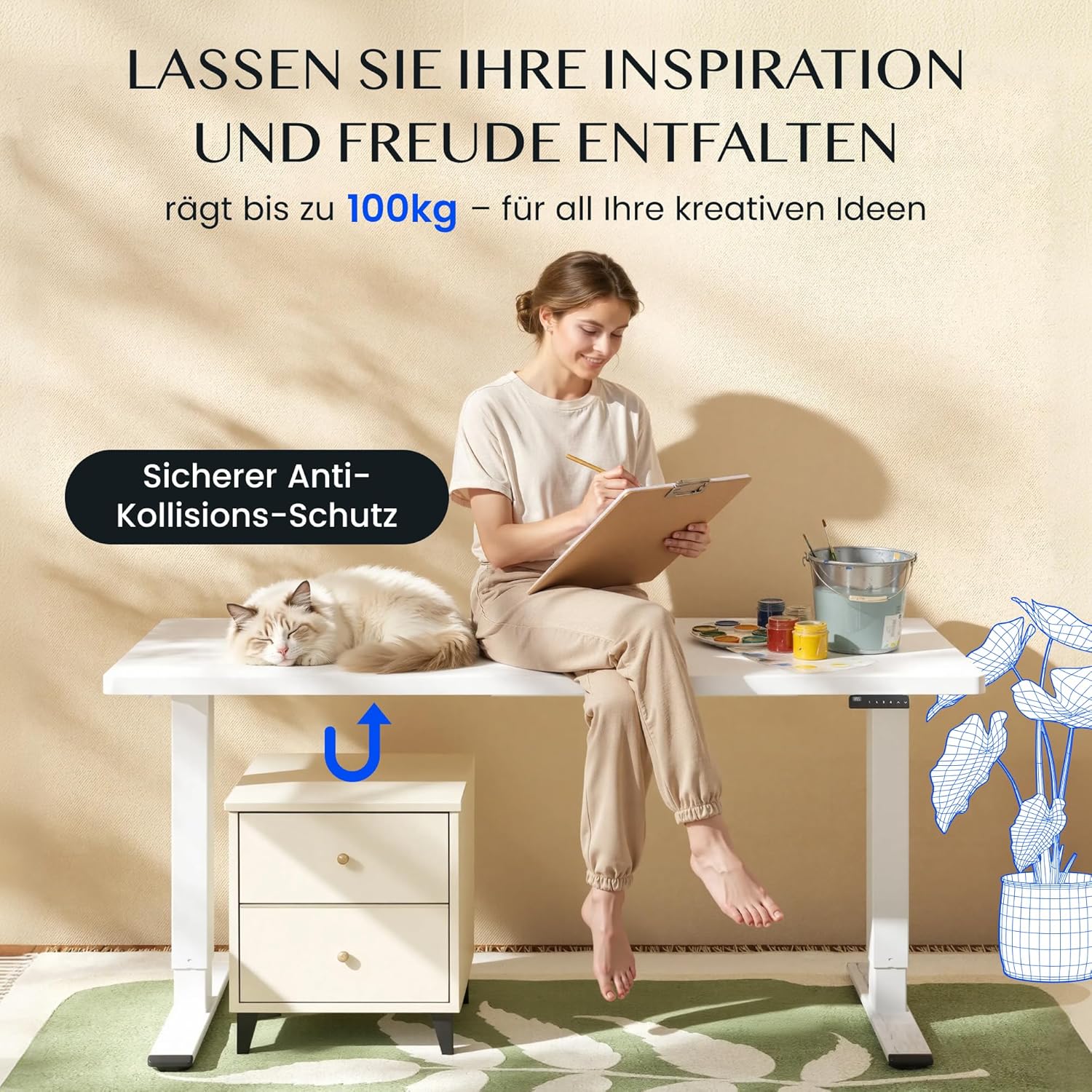 FLEXISPOT Höhenverstellbarer Schreibtisch, zweimotoriger elektrischer Schreibtisch, 25 mm einteilige Tischplatte, mit Untertischschublade und Stauraum, LED-Höhenanzeige mit Memory-Funktion, schwarz – Bild 14