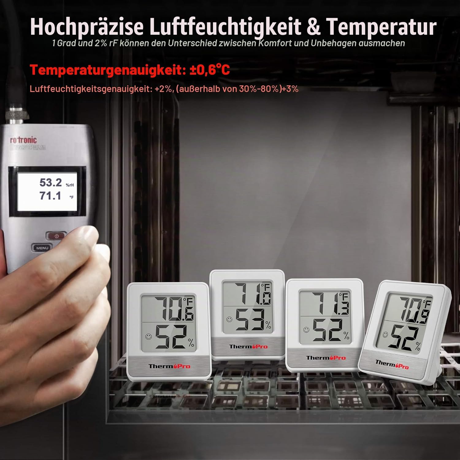 ThermoPro Thermo-Hygrometer, Innenthermometer, digitales Luftfeuchtigkeitsmessgerät, Raumthermometer, Temperatur- und Luftfeuchtigkeitsmessgerät mit Smiley-Anzeige, 3 Stück – Bild 7