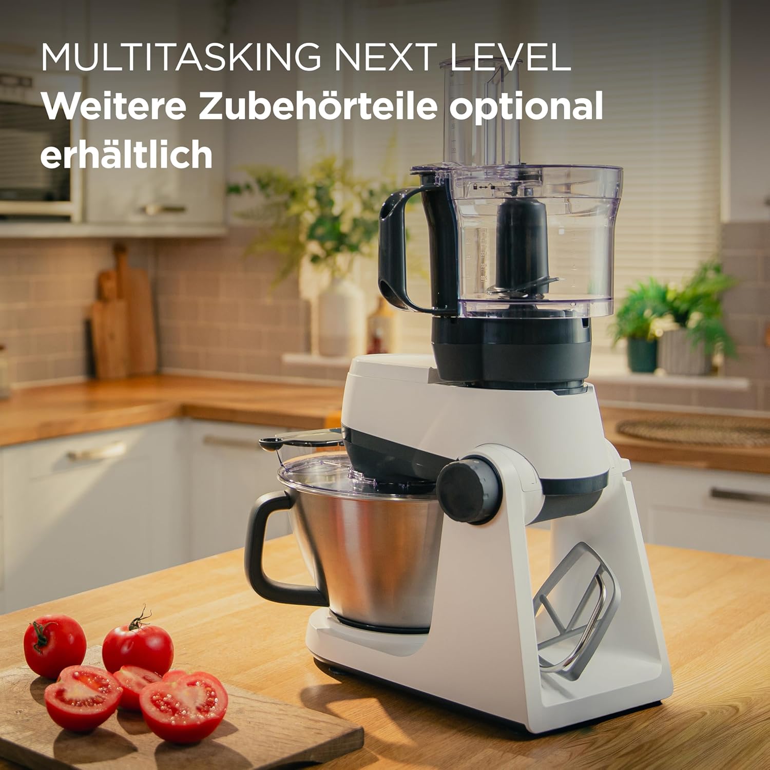 Kenwood Multi Tasker – Küchenmaschine mit Standmixer-Aufsatz, 1000-W-Motor, 44 % leise*, 4,3-l-Schüssel (1,7 kg Teig), 7 Ebenen, Rührarmlift, Zubehörfach, Spritzschutz, Weiß – Bild 8