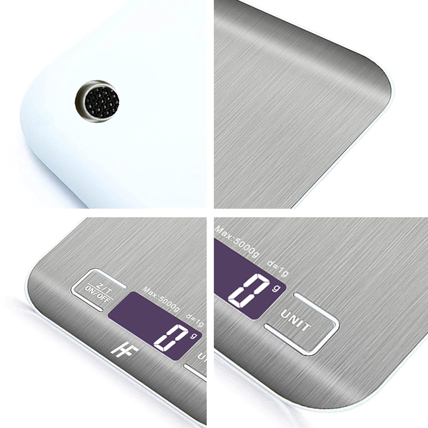 Home Fashion Digitale Küchenwaage, Lebensmittelwaage aus Edelstahl mit 5 kg Tragkraft und 1 g Präzision, Küchenwaage mit beleuchtetem LCD-Display, 5 Einheiten, Tara-Funktion, Silber – Bild 2