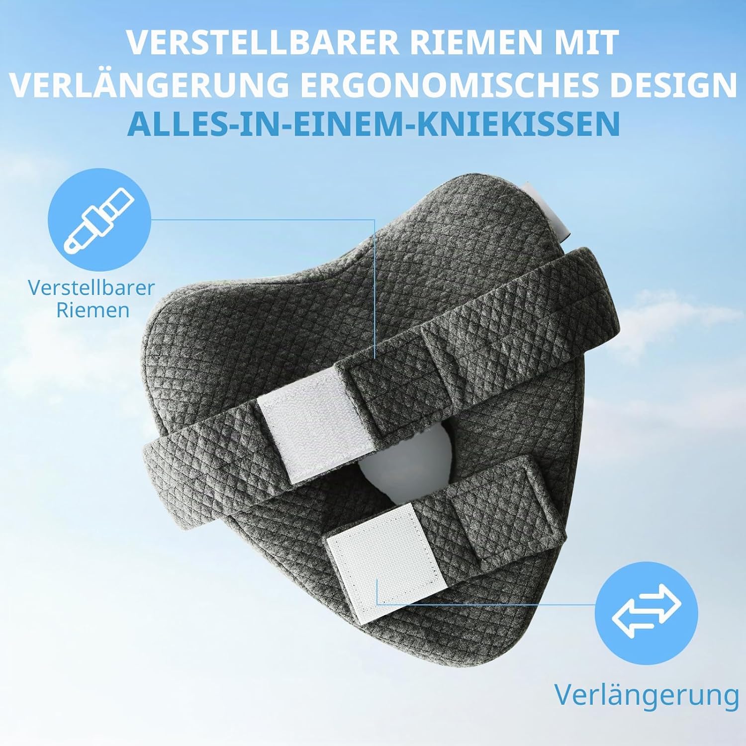 Kniekissen, Memory Foam Beinkissen zum Schlafen auf der Seite mit waschbarem Kissenbezug und Kniekissen zur Linderung von Hüft- und Ischiasschmerzen,Stütze für den unteren Rücken,Knie–Grau – Bild 2